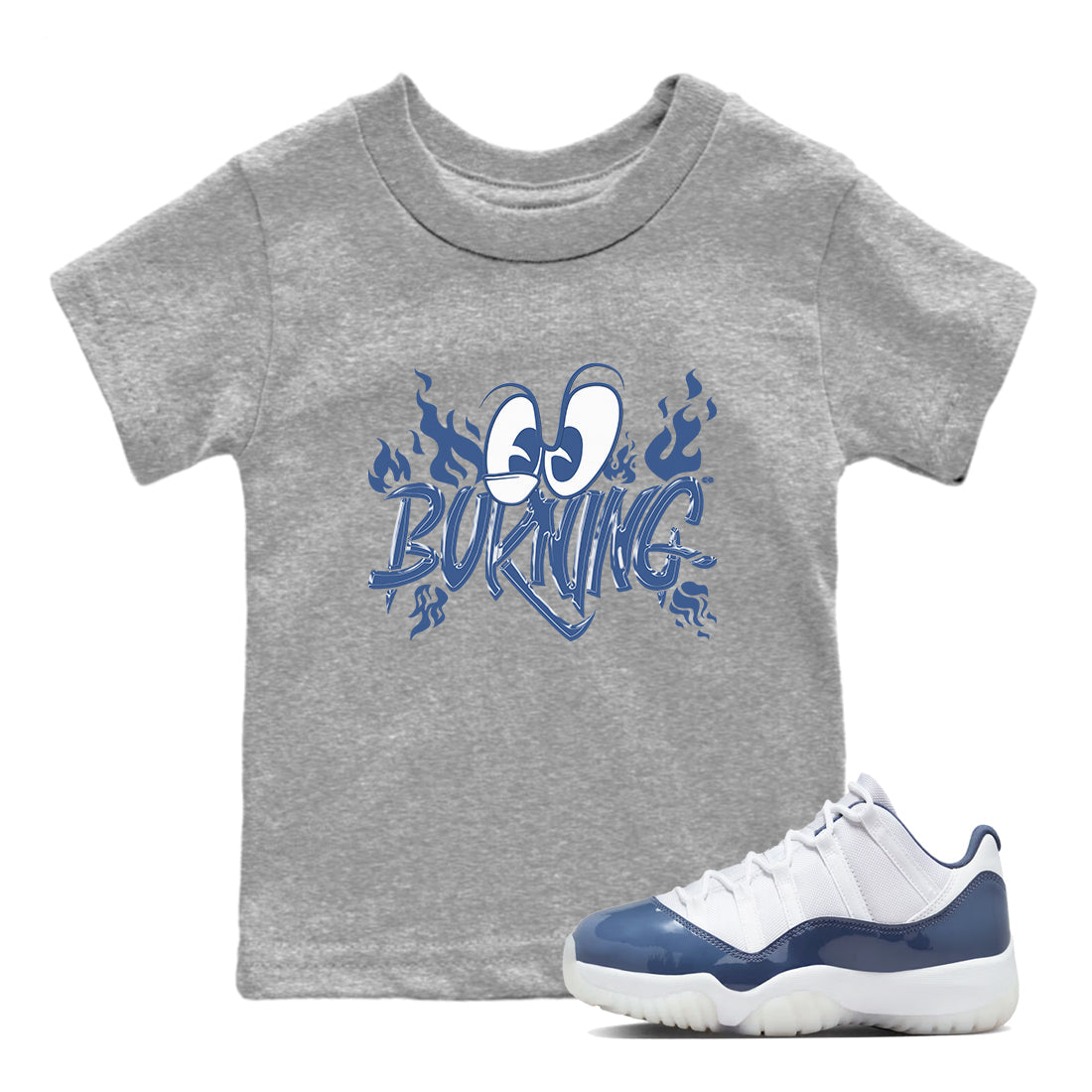 11s Diffused Blue shirts to match jordans Burning sneaker match tees Air Jordan 11 Diffused Blue Drip Gear Zone Youth Baby Heather Grey 1 crew neck shirts