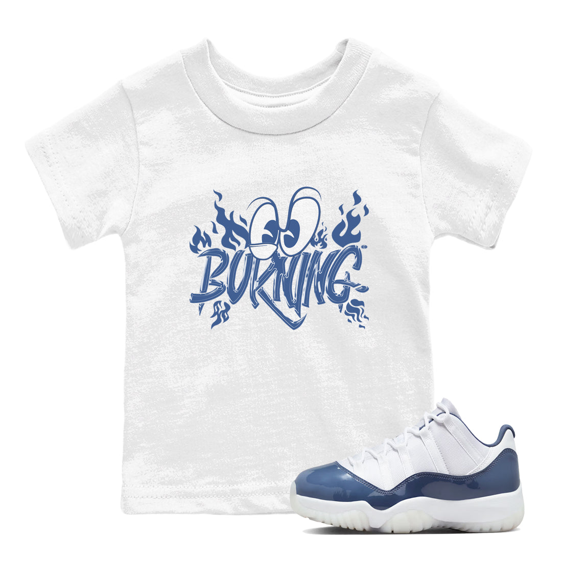11s Diffused Blue shirts to match jordans Burning sneaker match tees Air Jordan 11 Diffused Blue Drip Gear Zone Youth Baby White 1 crew neck shirts
