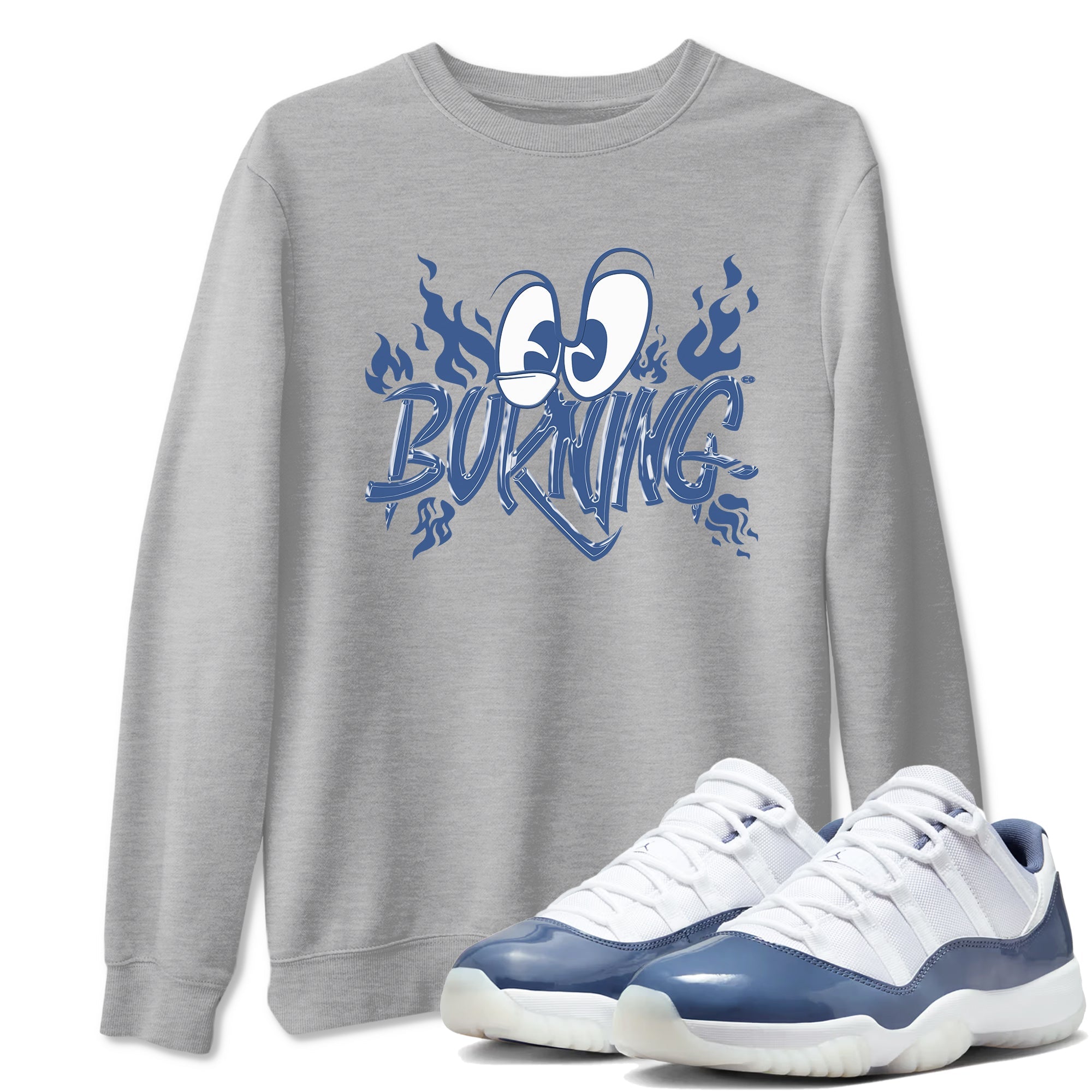 11s Diffused Blue shirts to match jordans Burning sneaker match tees Air Jordan 11 Diffused Blue Drip Gear Zone unisex cotton Heather Grey 1 crew neck shirts