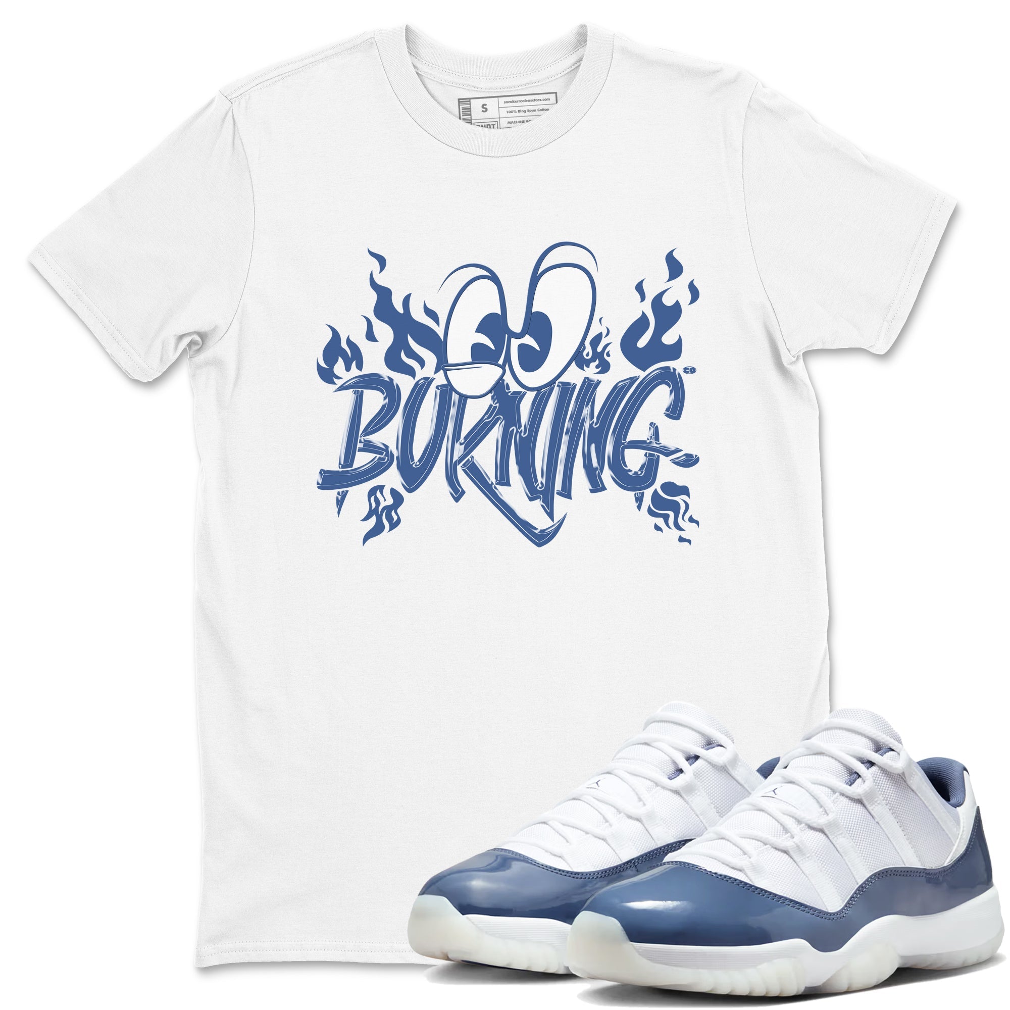 11s Diffused Blue shirts to match jordans Burning sneaker match tees Air Jordan 11 Diffused Blue Drip Gear Zone unisex cotton White 1 crew neck shirts