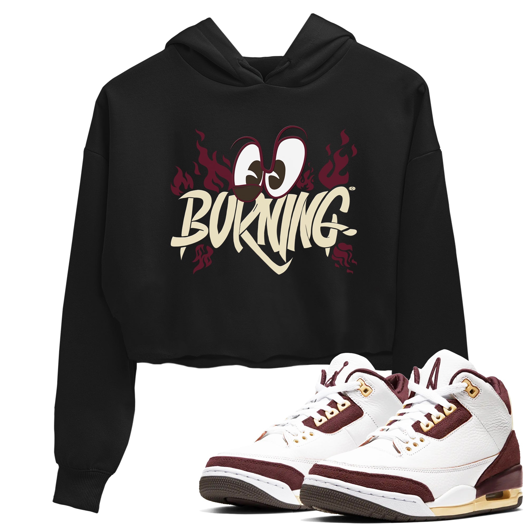 3s A Ma Maniere x Burgundy Crush shirts to match jordans Burning sneaker match tees A Ma Maniere x Air Jordan 3 Burgundy Crush Sneaker Release Tees unisex cotton Black 1 Crop Shirts