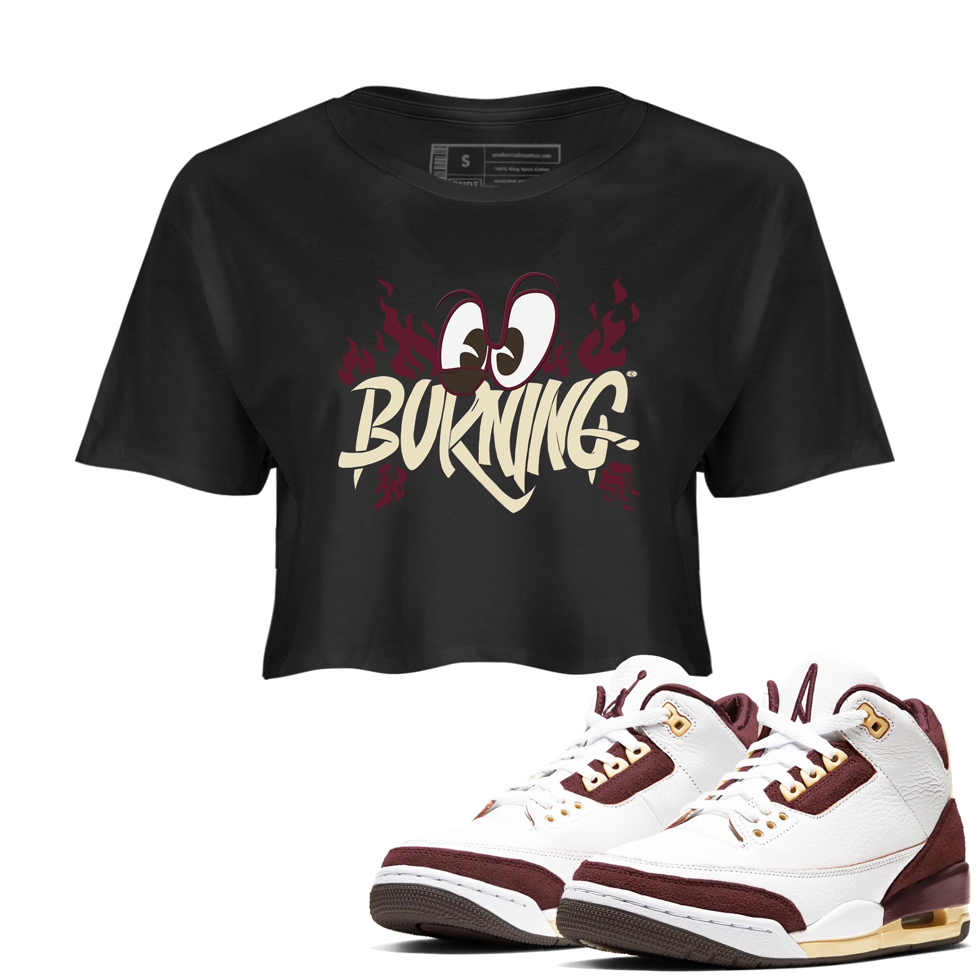 3s A Ma Maniere x Burgundy Crush shirts to match jordans Burning sneaker match tees A Ma Maniere x Air Jordan 3 Burgundy Crush Sneaker Release Tees unisex cotton Black 1 Crop Shirts