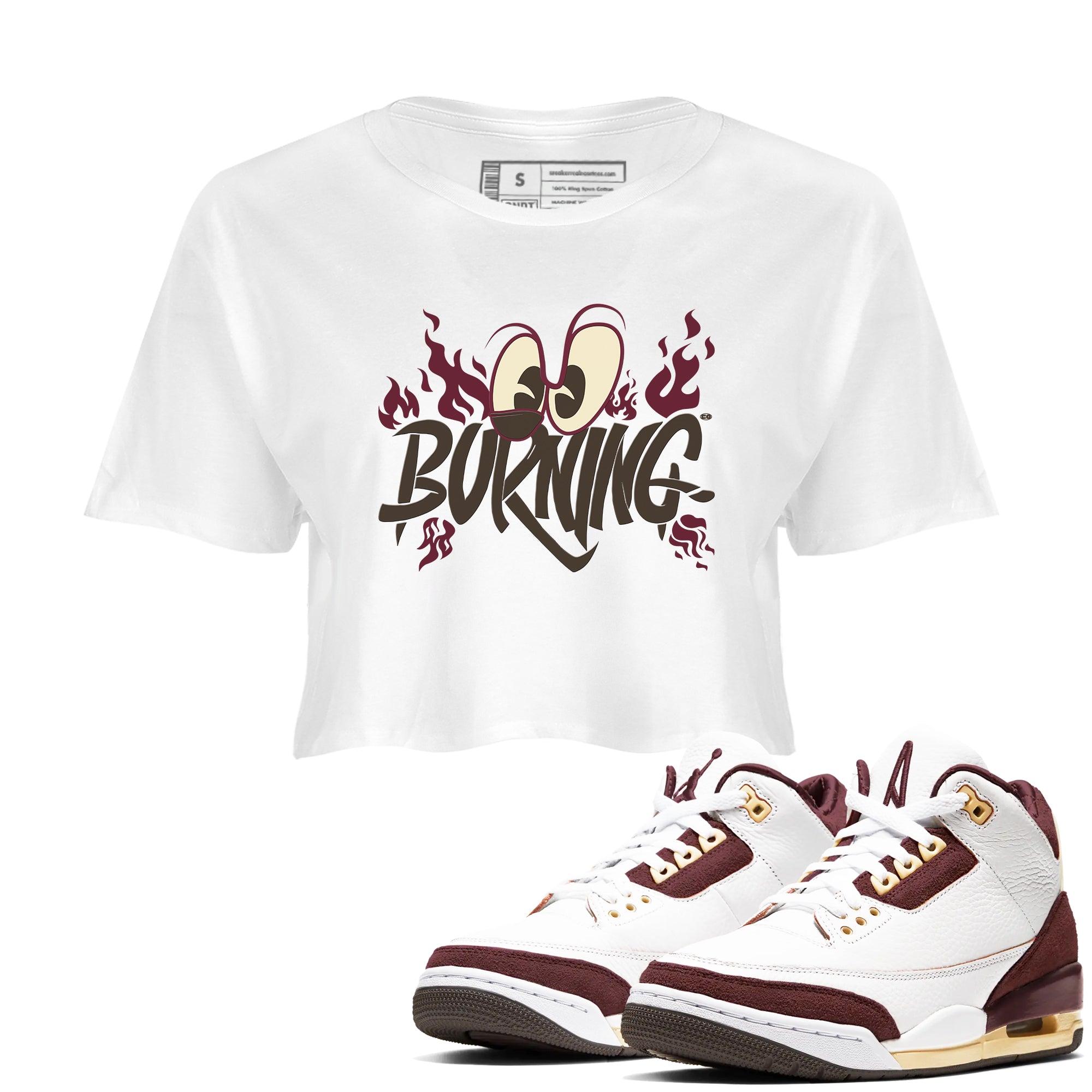 3s A Ma Maniere x Burgundy Crush shirts to match jordans Burning sneaker match tees A Ma Maniere x Air Jordan 3 Burgundy Crush Sneaker Release Tees unisex cotton White 1 Crop Shirts