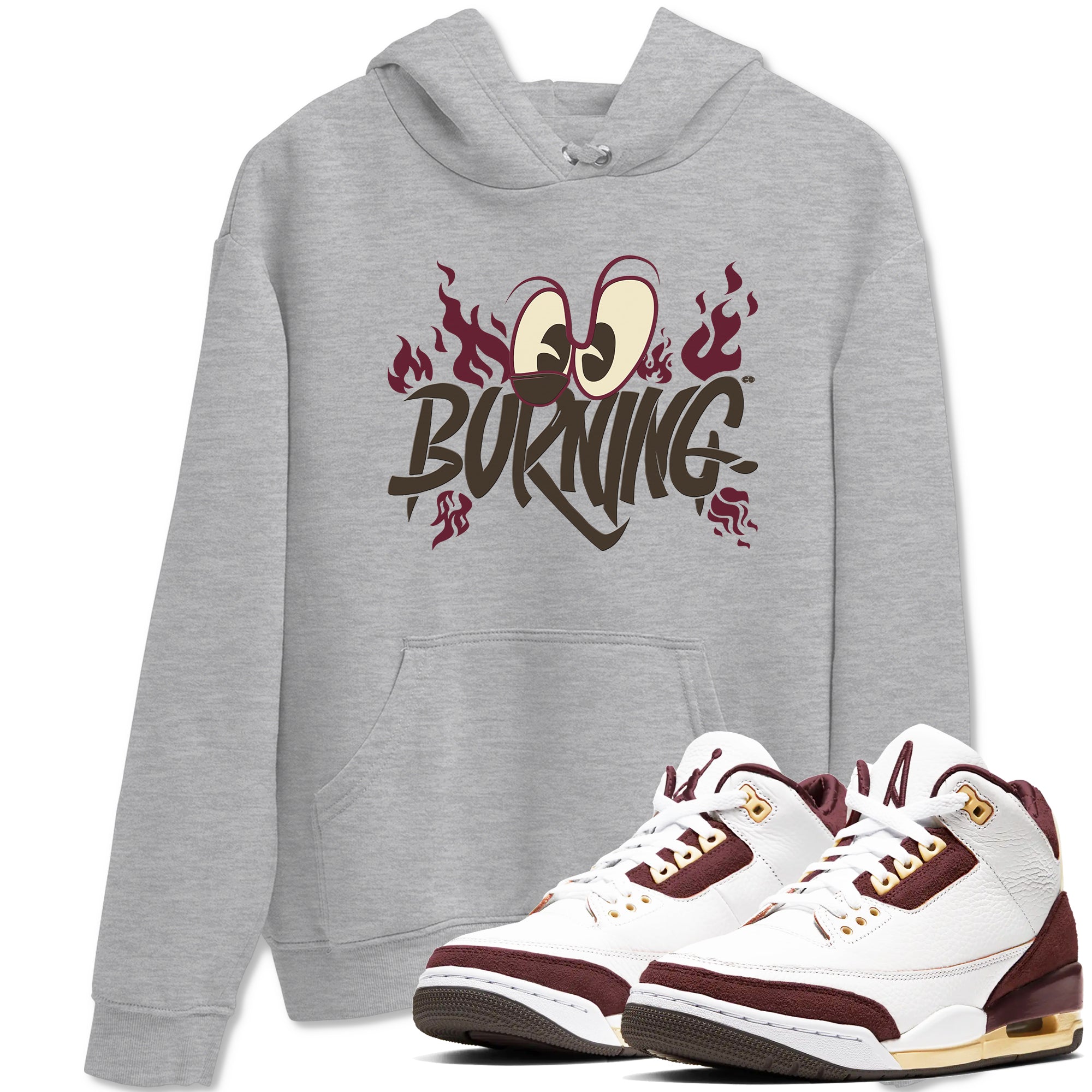 3s A Ma Maniere x Burgundy Crush shirts to match jordans Burning sneaker match tees A Ma Maniere x Air Jordan 3 Burgundy Crush Sneaker Release Tees unisex cotton Heather Grey 1 crew neck shirts