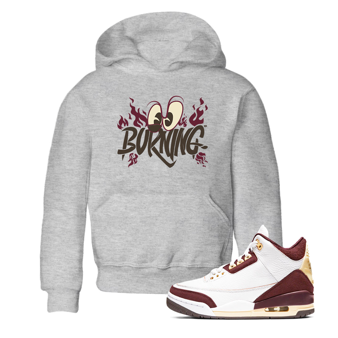 3s A Ma Maniere x Burgundy Crush shirts to match jordans Burning sneaker match tees A Ma Maniere x Air Jordan 3 Burgundy Crush Sneaker Release Tees Youth Baby Heather Grey 1 crew neck shirts