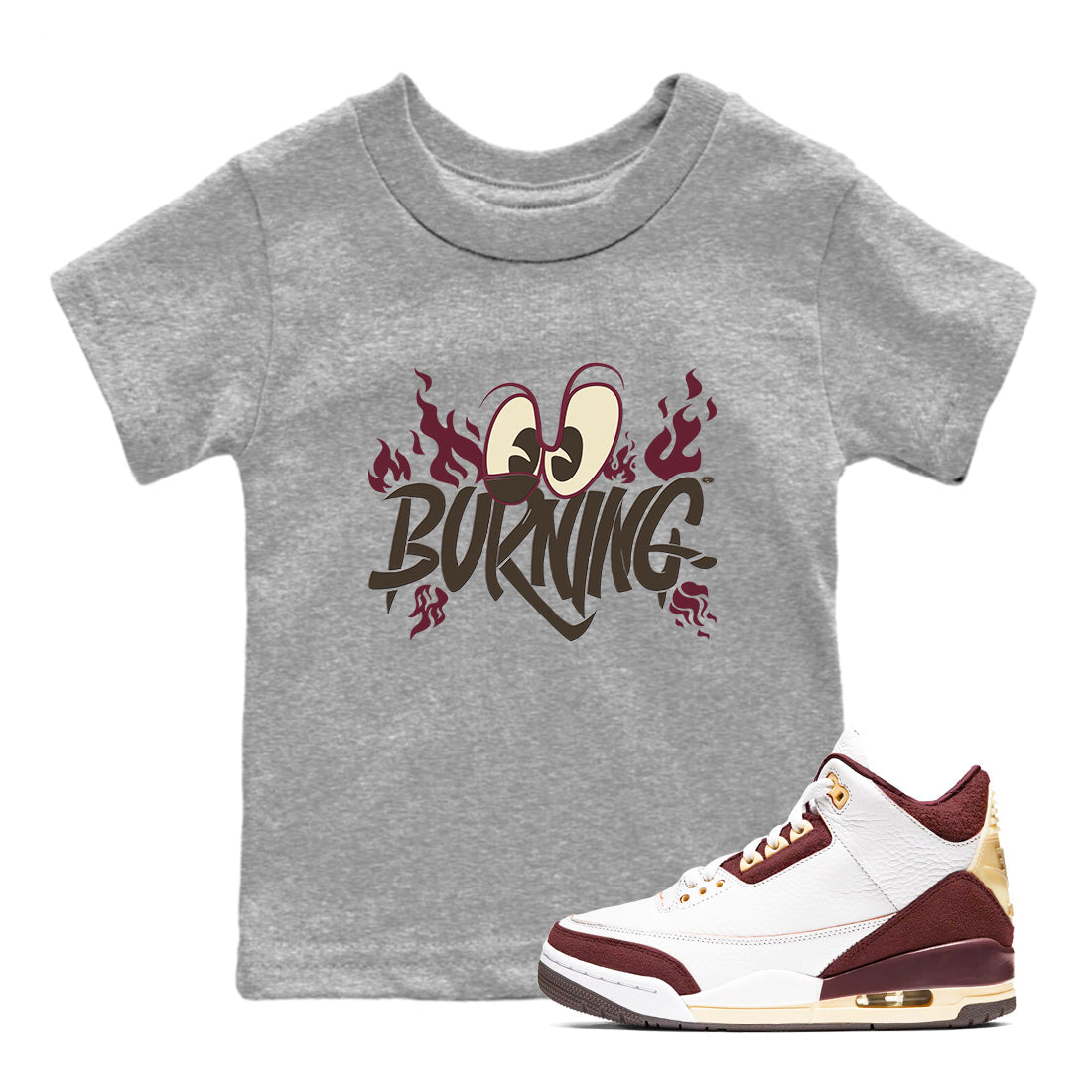 3s A Ma Maniere x Burgundy Crush shirts to match jordans Burning sneaker match tees A Ma Maniere x Air Jordan 3 Burgundy Crush Sneaker Release Tees Youth Baby Heather Grey 1 crew neck shirts