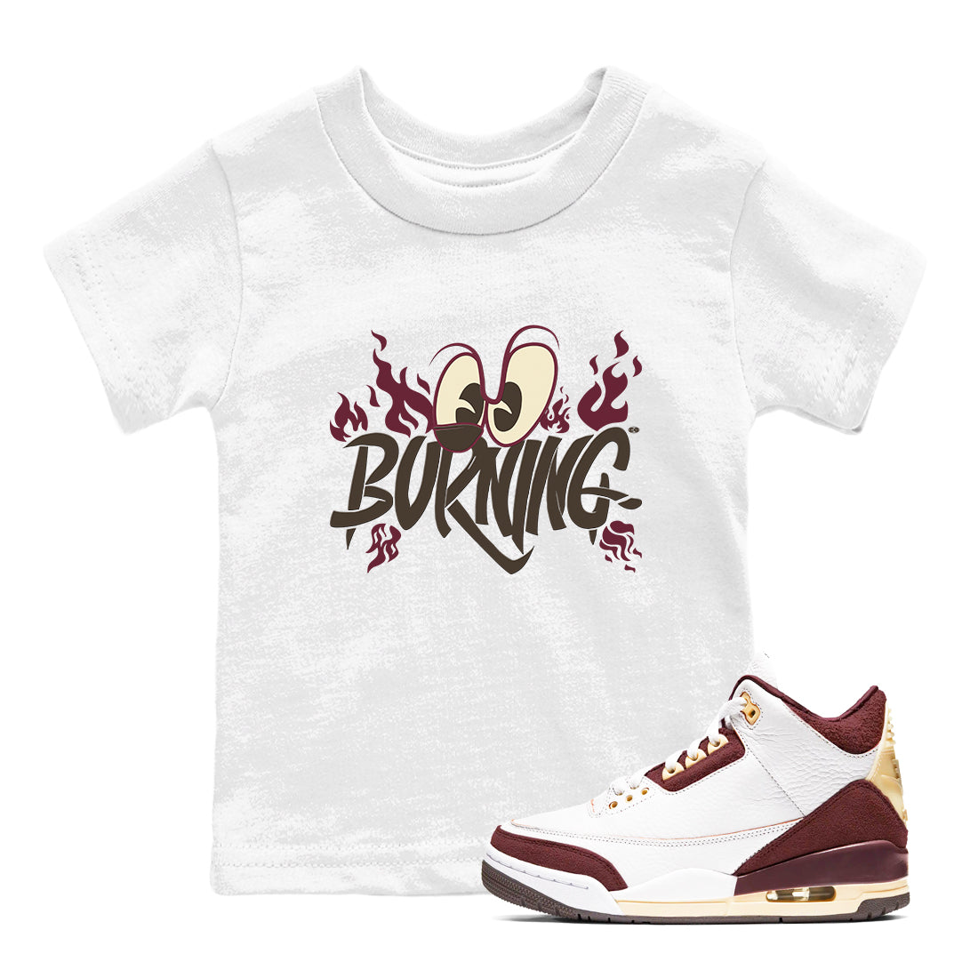 3s A Ma Maniere x Burgundy Crush shirts to match jordans Burning sneaker match tees A Ma Maniere x Air Jordan 3 Burgundy Crush Sneaker Release Tees Youth Baby White 1 crew neck shirts