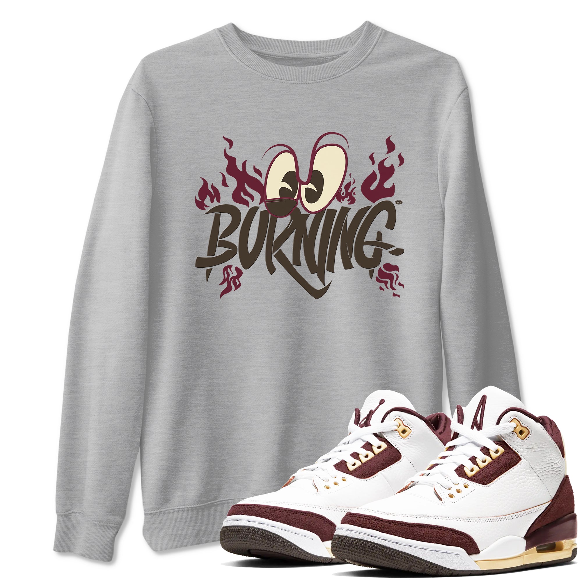 3s A Ma Maniere x Burgundy Crush shirts to match jordans Burning sneaker match tees A Ma Maniere x Air Jordan 3 Burgundy Crush Sneaker Release Tees unisex cotton Heather Grey 1 crew neck shirts