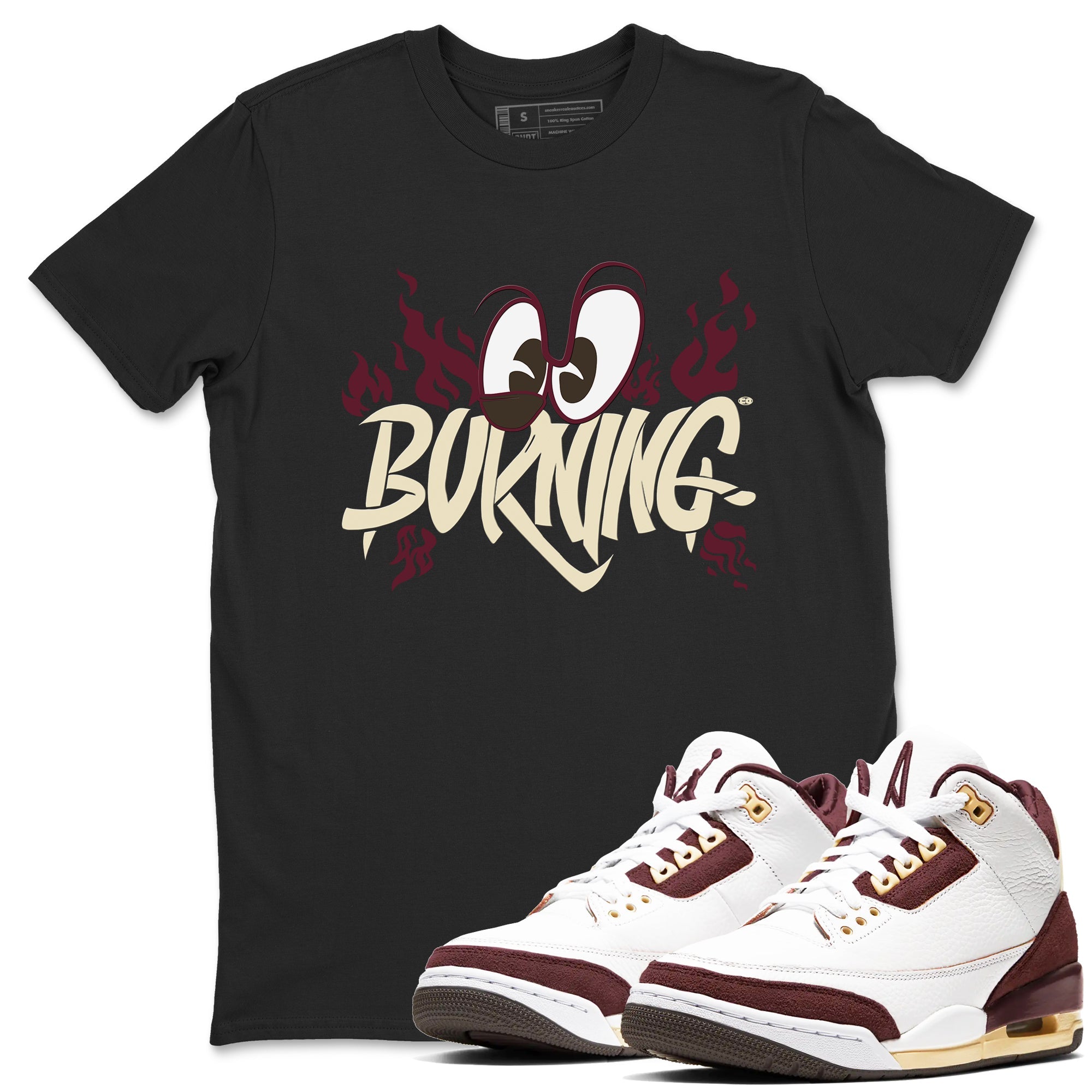 3s A Ma Maniere x Burgundy Crush shirts to match jordans Burning sneaker match tees A Ma Maniere x Air Jordan 3 Burgundy Crush Sneaker Release Tees unisex cotton Black 1 crew neck shirts