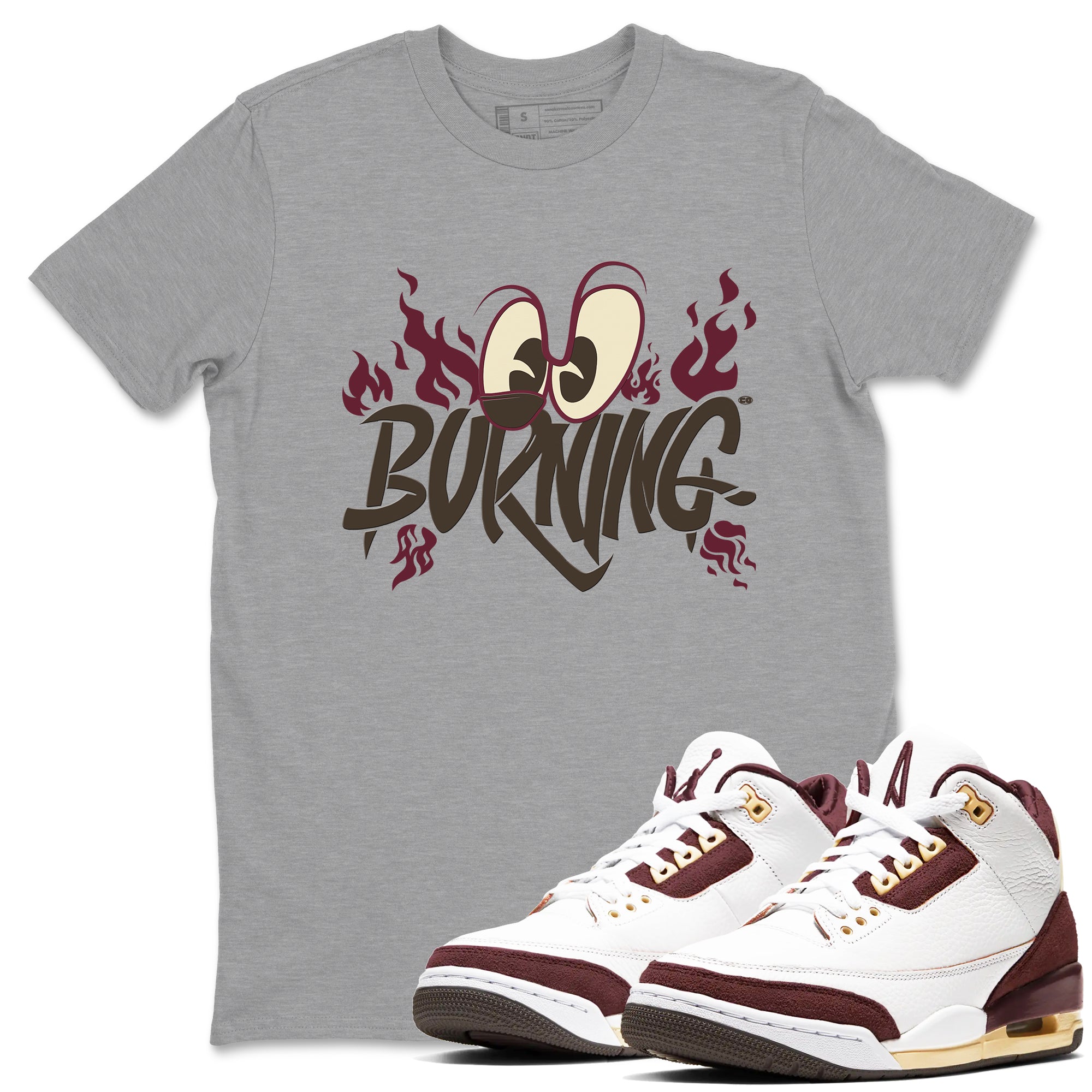 3s A Ma Maniere x Burgundy Crush shirts to match jordans Burning sneaker match tees A Ma Maniere x Air Jordan 3 Burgundy Crush Sneaker Release Tees unisex cotton Heather Grey 1 crew neck shirts