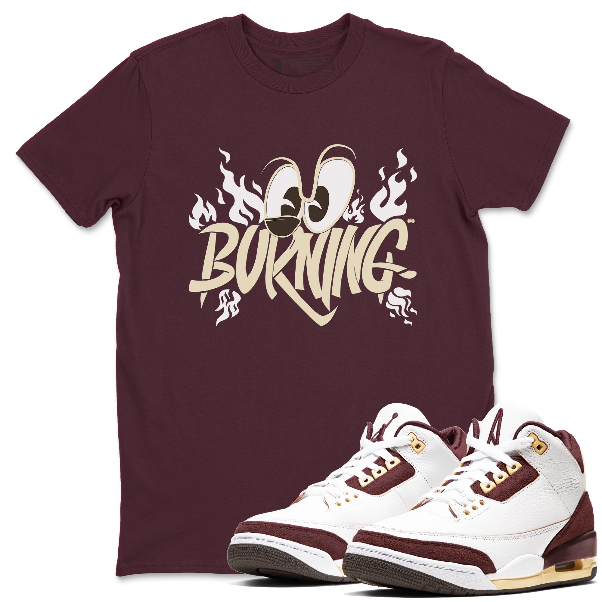 3s A Ma Maniere x Burgundy Crush shirts to match jordans Burning sneaker match tees A Ma Maniere x Air Jordan 3 Burgundy Crush Sneaker Release Tees unisex cotton Maroon 1 crew neck shirts