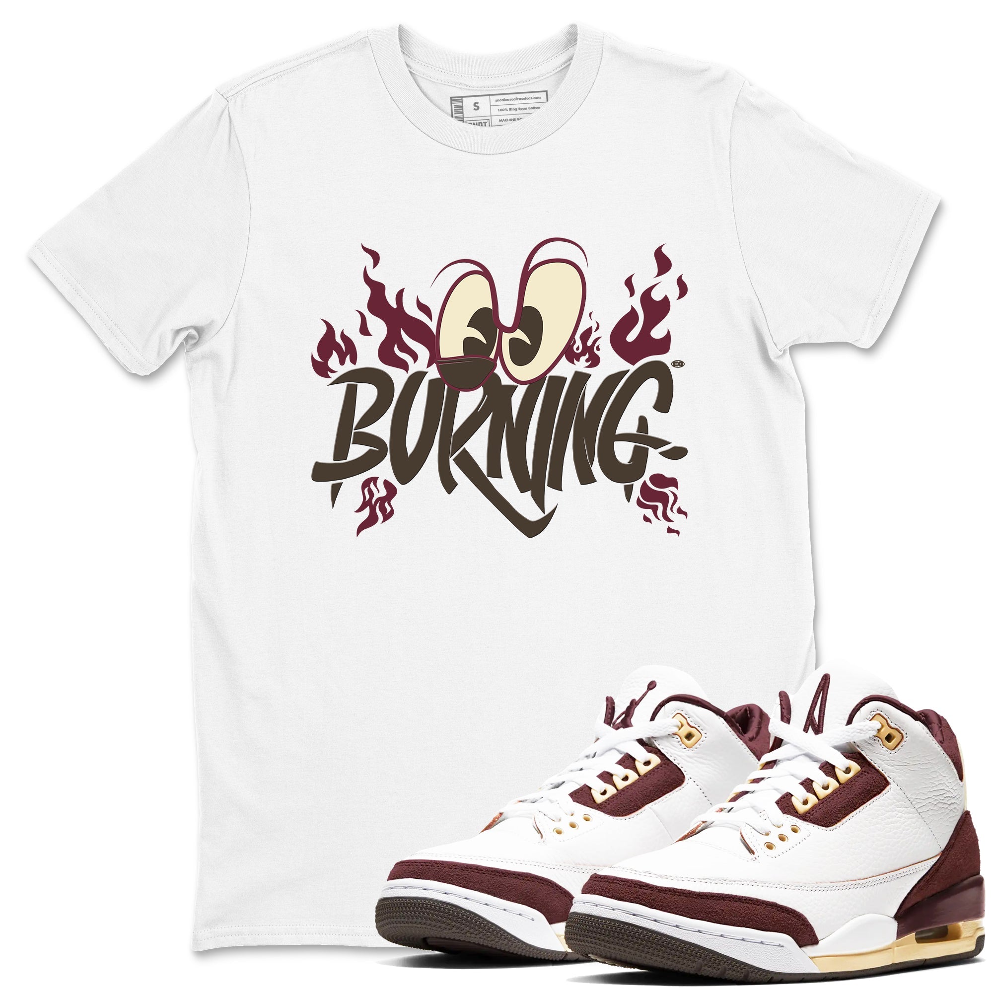 3s A Ma Maniere x Burgundy Crush shirts to match jordans Burning sneaker match tees A Ma Maniere x Air Jordan 3 Burgundy Crush Sneaker Release Tees unisex cotton White 1 crew neck shirts