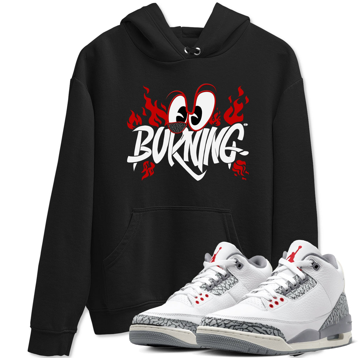 3s Cement Grey shirts to match jordans Burning sneaker match tees Air Jordan 3 Cement Grey match shoes to clothes Drip Gear Zone unisex cotton Black 1 shirts