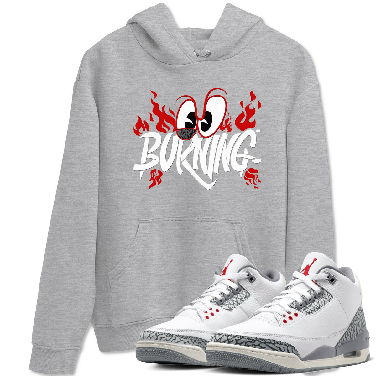 3s Cement Grey shirts to match jordans Burning sneaker match tees Air Jordan 3 Cement Grey match shoes to clothes Drip Gear Zone unisex cotton Heather Grey 1 shirts