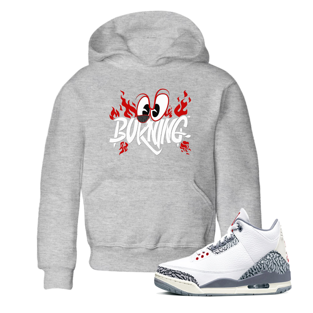 3s Cement Grey shirts to match jordans Burning sneaker match tees Air Jordan 3 Cement Grey match shoes to clothes Drip Gear Zone Youth Baby Heather Grey 1 tee