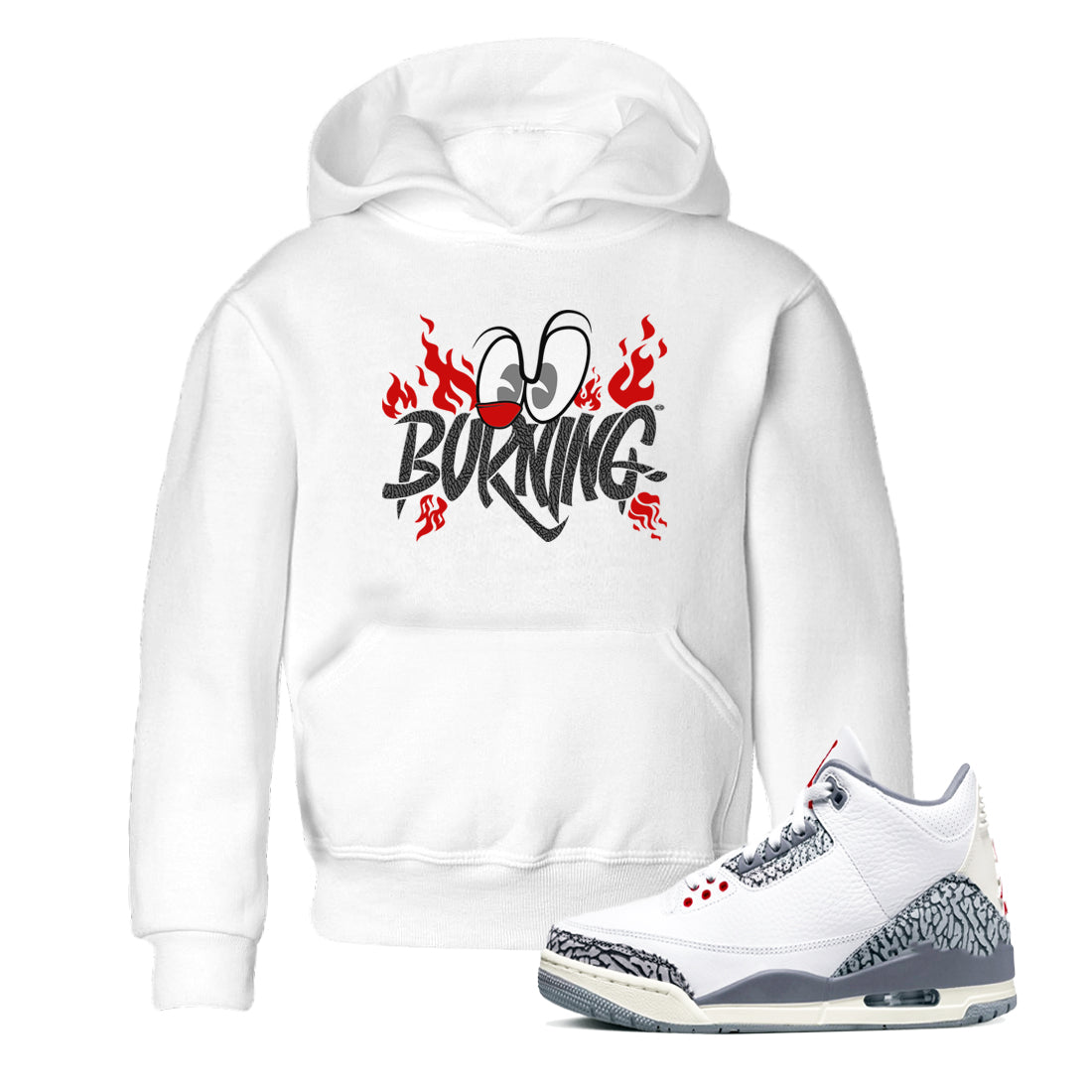 3s Cement Grey shirts to match jordans Burning sneaker match tees Air Jordan 3 Cement Grey match shoes to clothes Drip Gear Zone Youth Baby White 1 tee