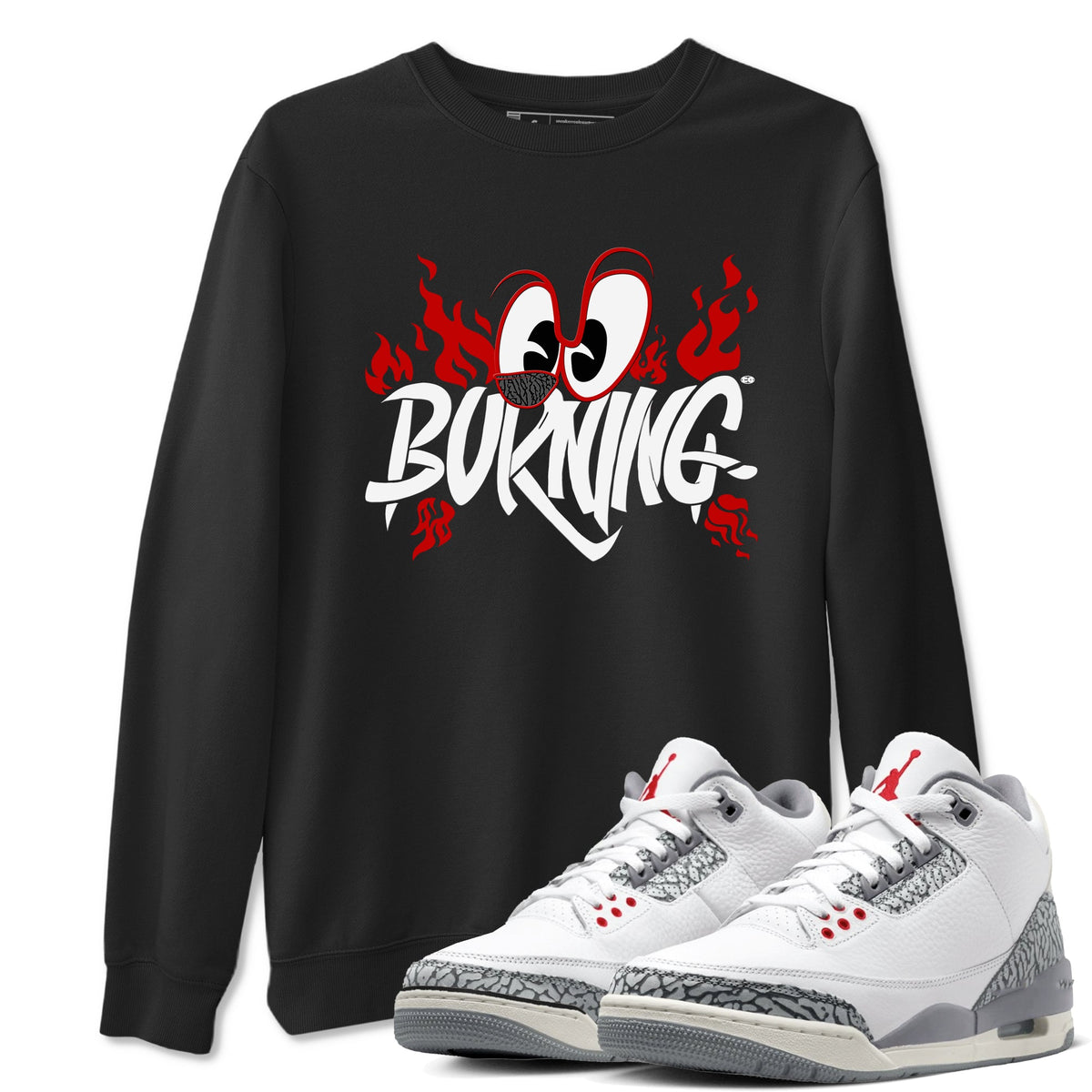 3s Cement Grey shirts to match jordans Burning sneaker match tees Air Jordan 3 Cement Grey match shoes to clothes Drip Gear Zone unisex cotton Black 1 shirts
