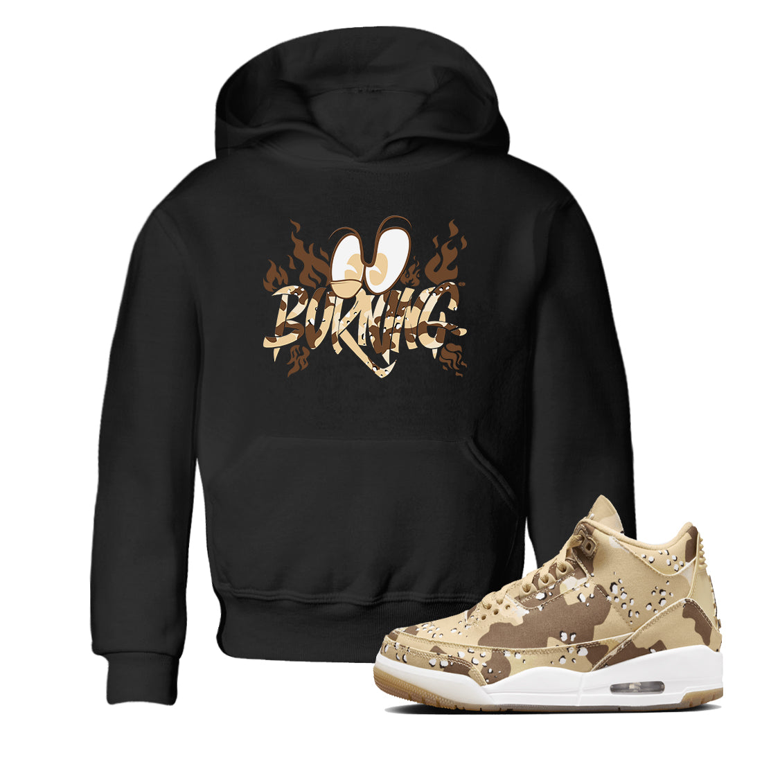 3s Desert Camo shirts to match jordans Burning sneaker match tees Air Jordan 3 Desert Camo Drip Gear Zone streetwear brand Baby and Youth Black 1 cotton tee