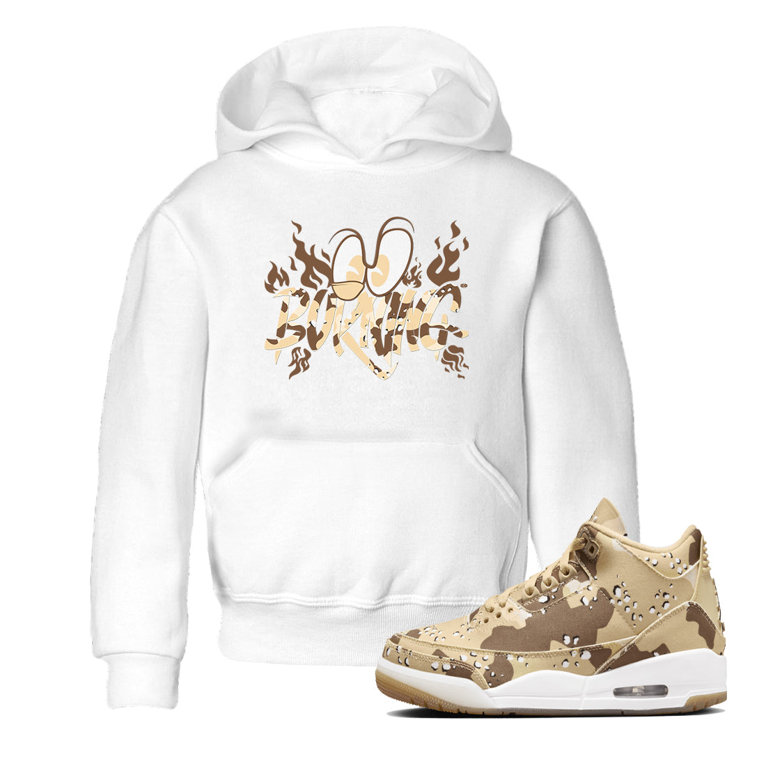 3s Desert Camo shirts to match jordans Burning sneaker match tees Air Jordan 3 Desert Camo Drip Gear Zone streetwear brand Baby and Youth White 1 cotton tee