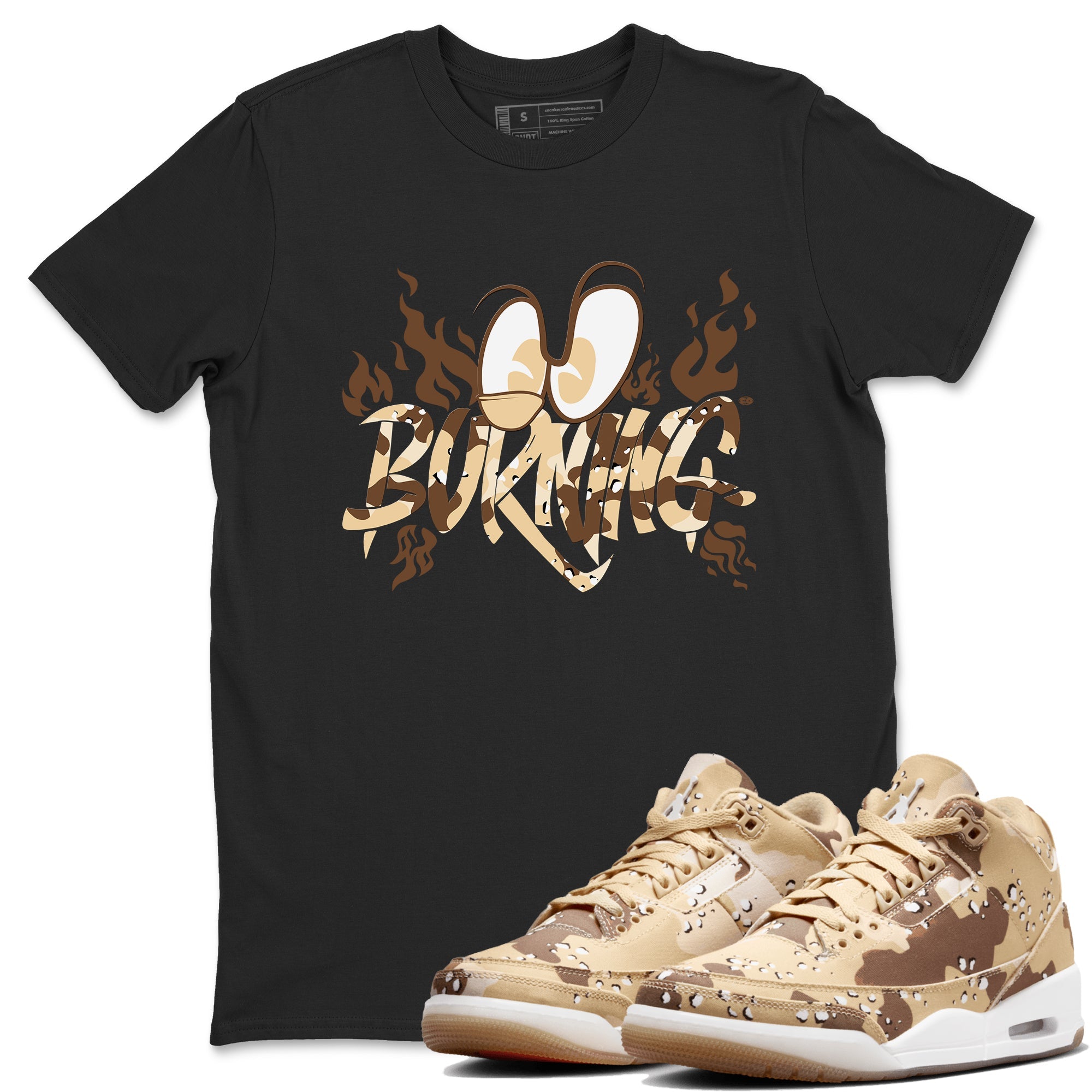 3s Desert Camo shirts to match jordans Burning sneaker match tees Air Jordan 3 Desert Camo Drip Gear Zone streetwear brand Black 1 unisex cotton tee