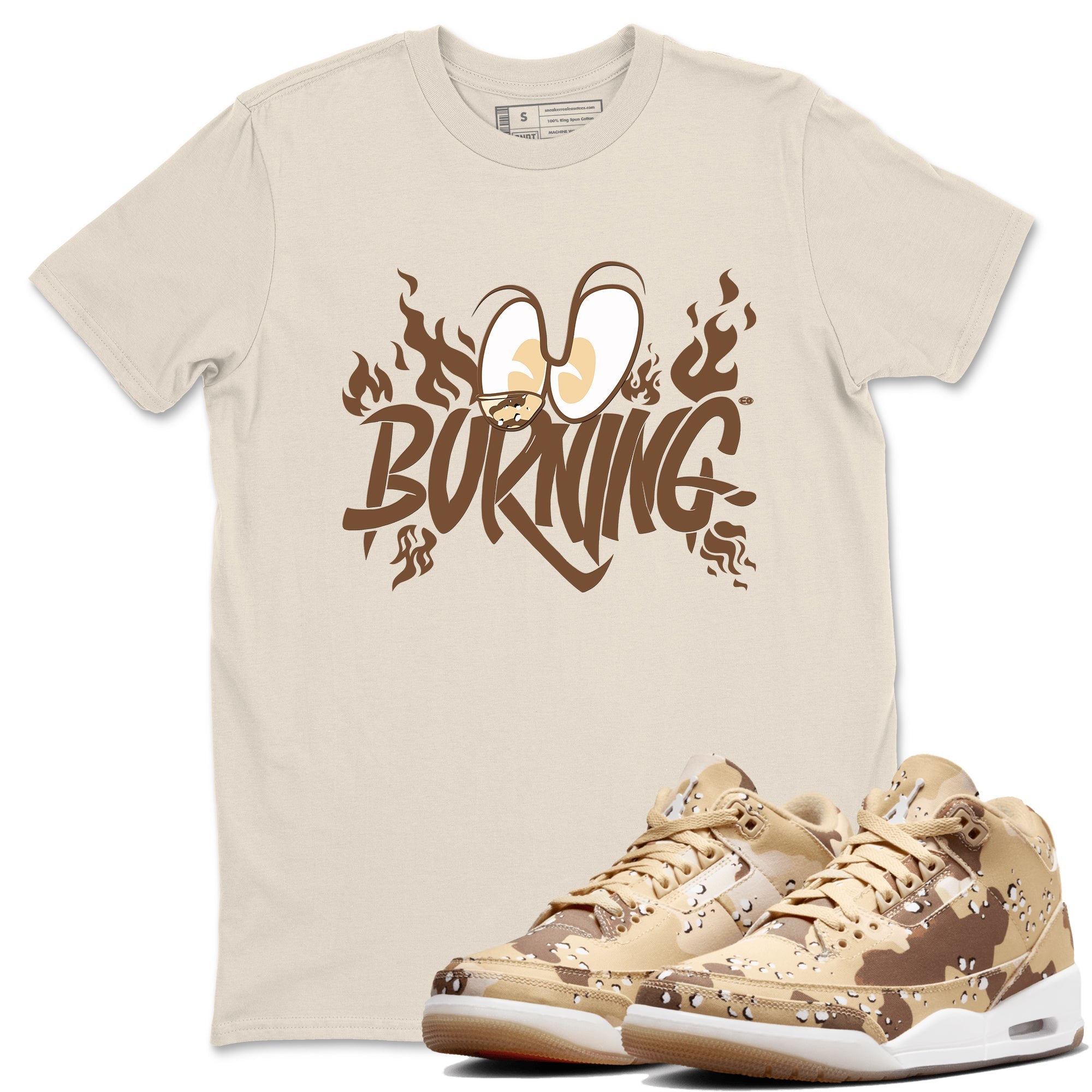 3s Desert Camo shirts to match jordans Burning sneaker match tees Air Jordan 3 Desert Camo Drip Gear Zone streetwear brand Natural 1 unisex cotton tee