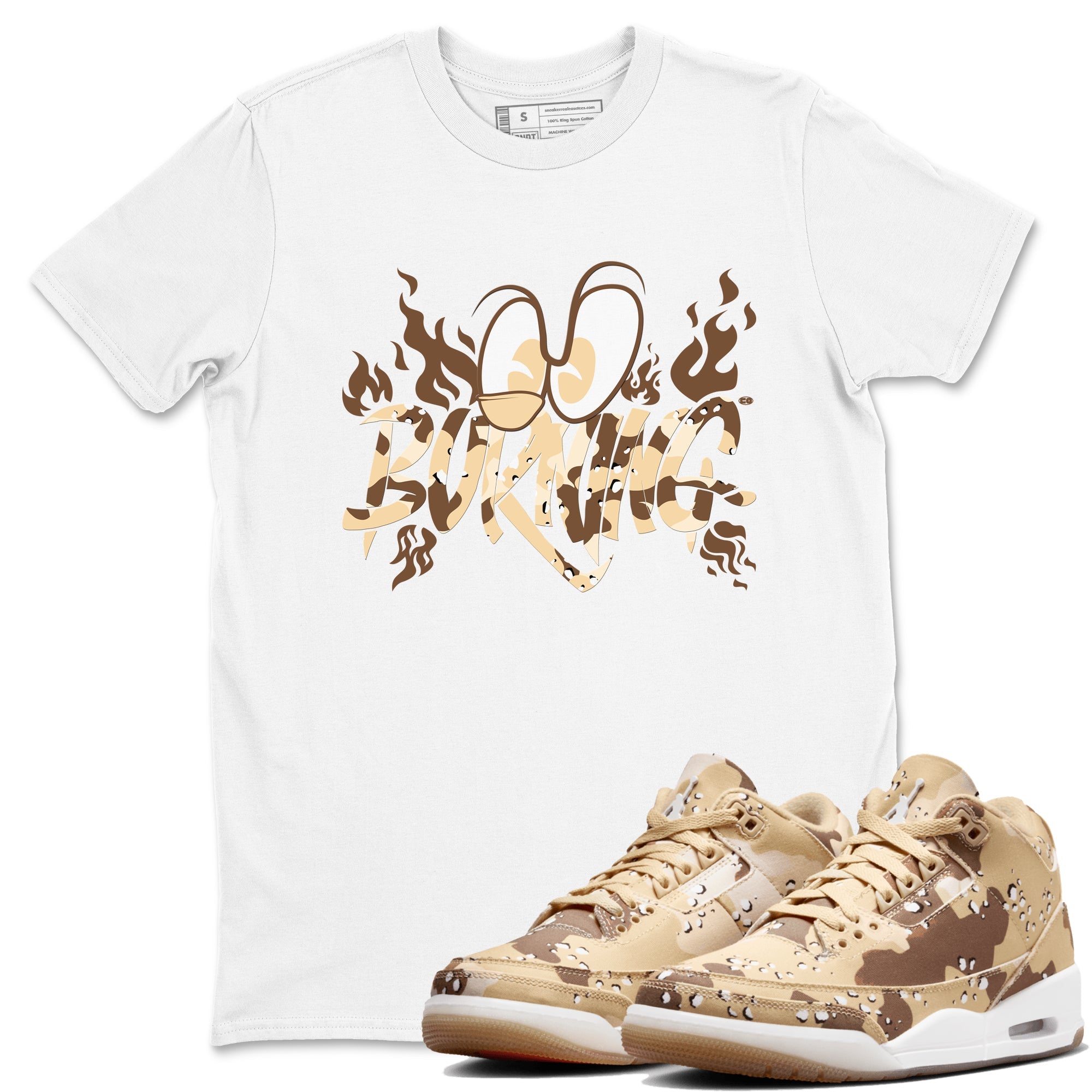 3s Desert Camo shirts to match jordans Burning sneaker match tees Air Jordan 3 Desert Camo Drip Gear Zone streetwear brand White 1 unisex cotton tee