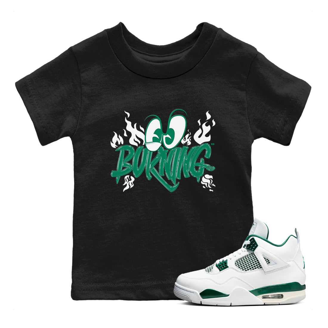 4s Oxidized Green shirts to match jordans Burning sneaker match tees Air Jordan 4 Oxidized Green Drip Gear Zone streetwear brand Baby and Youth Black 1 cotton tee