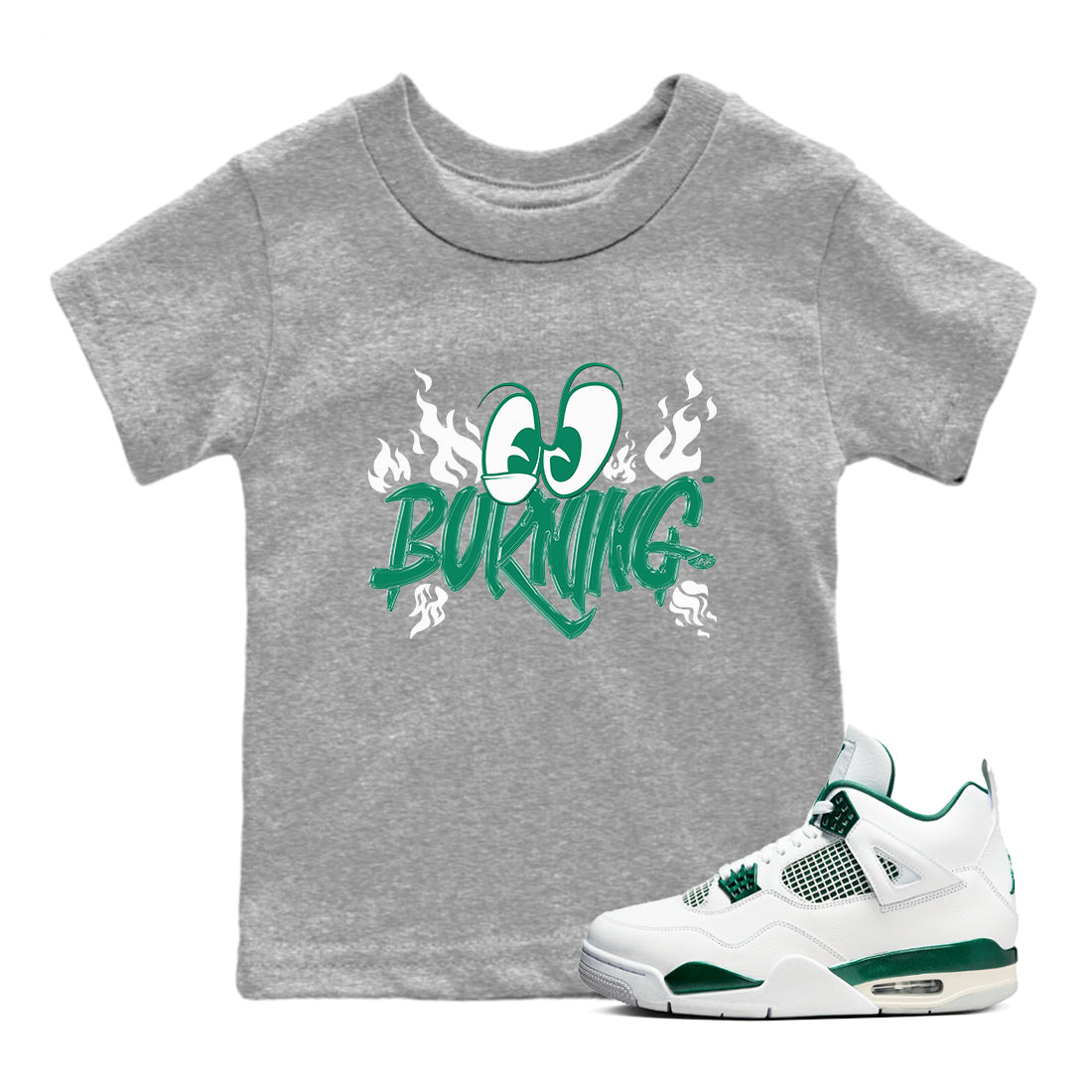 4s Oxidized Green shirts to match jordans Burning sneaker match tees Air Jordan 4 Oxidized Green Drip Gear Zone streetwear brand Baby and Youth Heather Grey 1 cotton tee