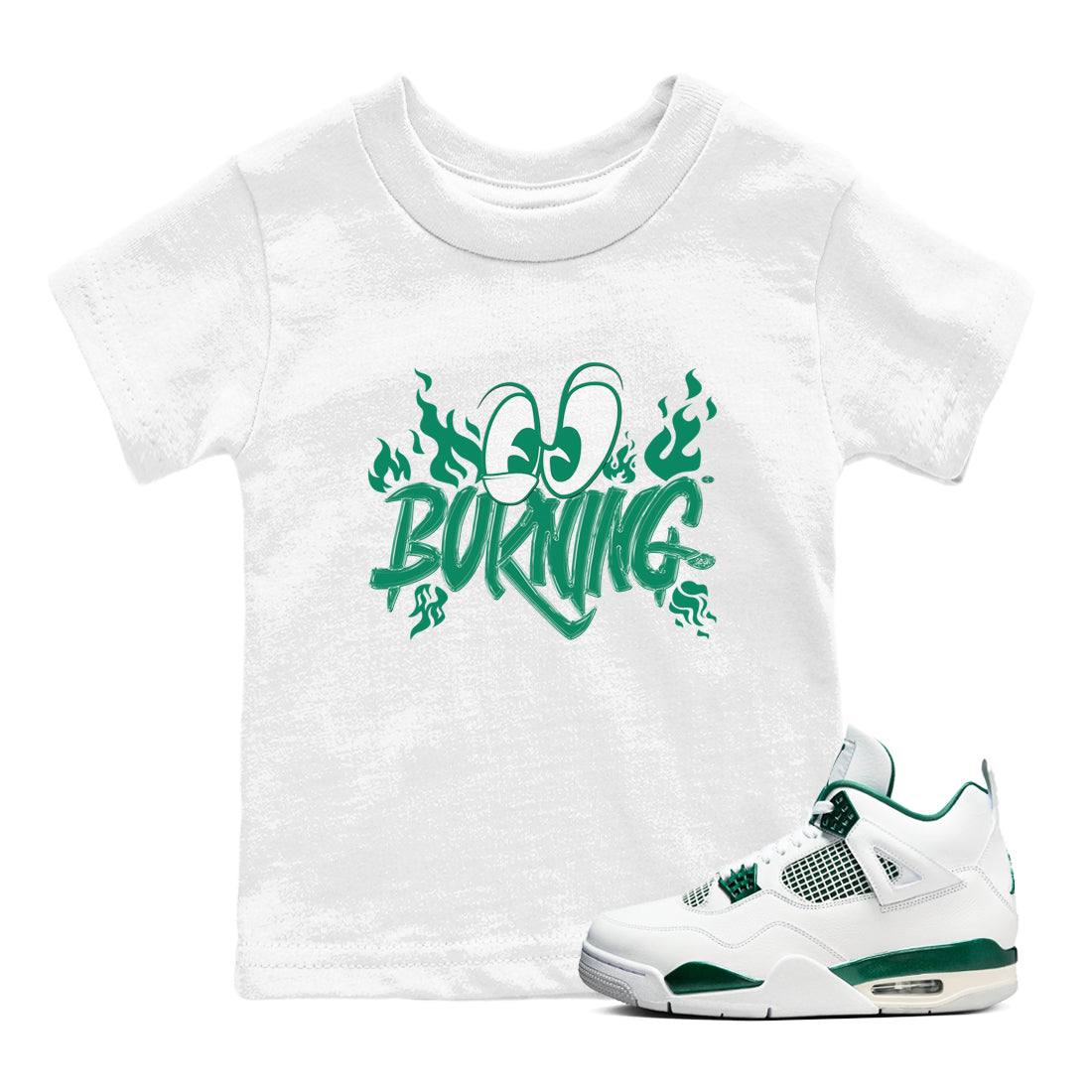4s Oxidized Green shirts to match jordans Burning sneaker match tees Air Jordan 4 Oxidized Green Drip Gear Zone streetwear brand Baby and Youth White 1 cotton tee