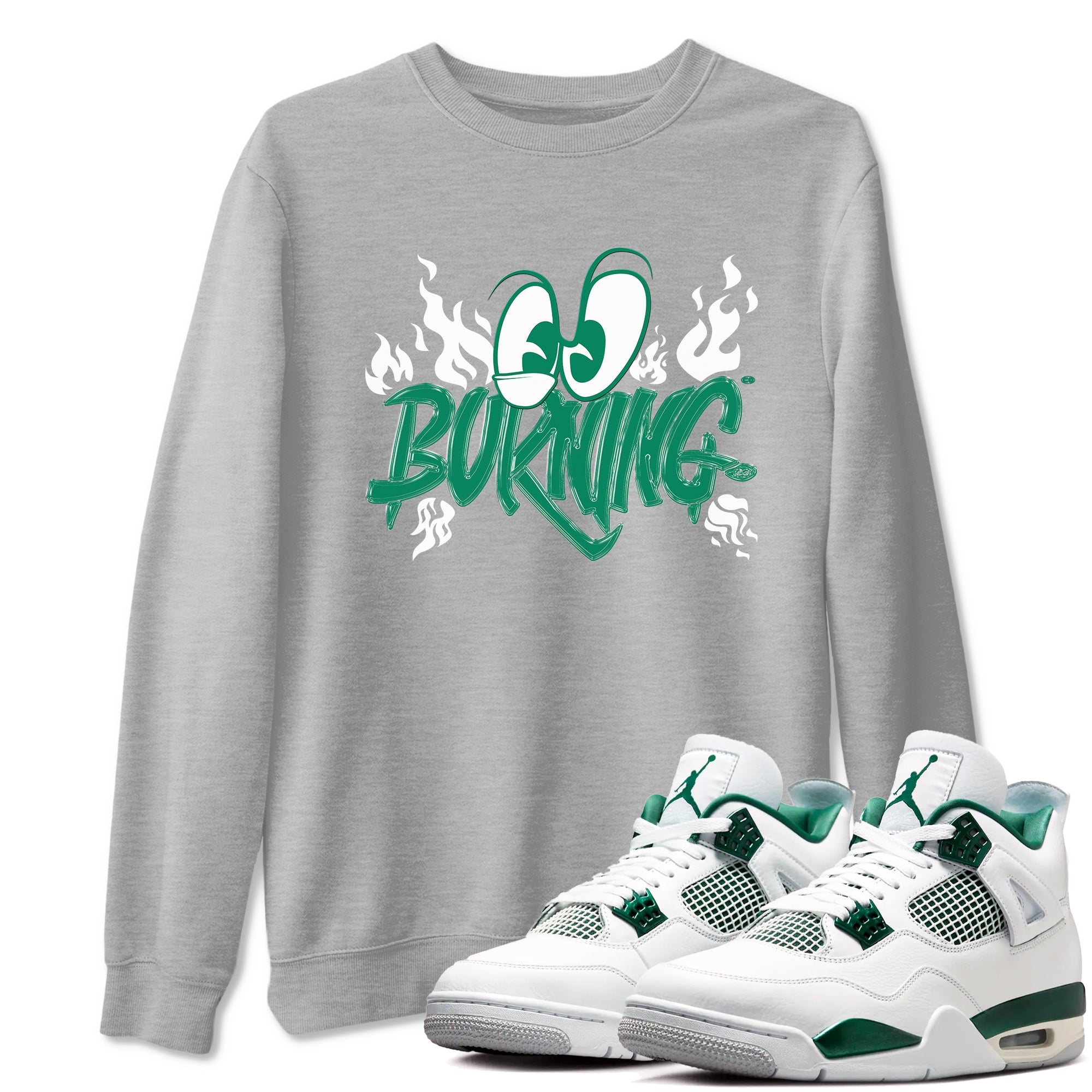 4s Oxidized Green shirts to match jordans Burning sneaker match tees Air Jordan 4 Oxidized Green Drip Gear Zone streetwear brand Heather Grey 1 unisex cotton tee