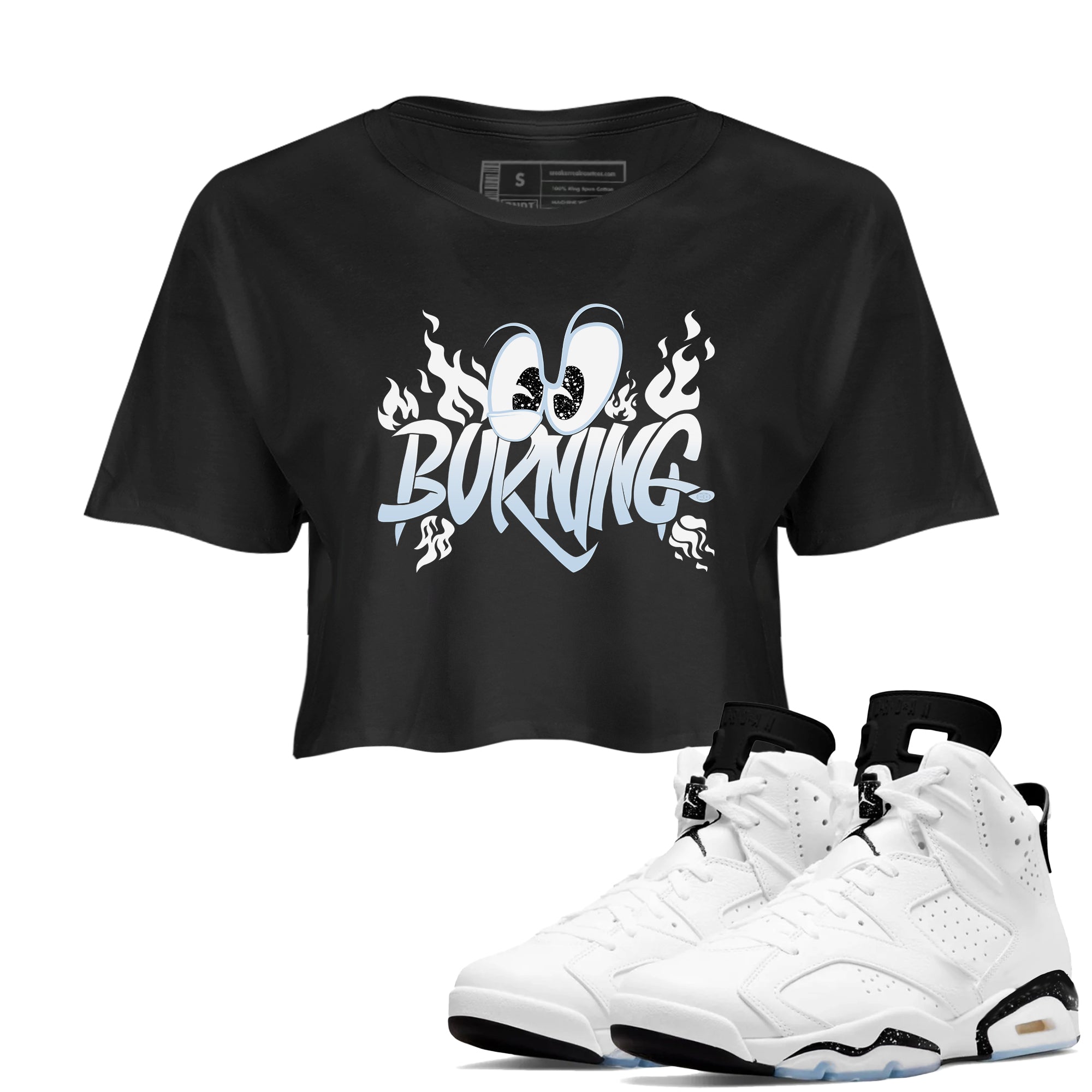AJ6 Reverse Cookies shirts to match jordans Burning sneaker match tees Air Jordan 6 Reverse Cookies Drip Gear Zone streetwear brand Black 1 crop tee