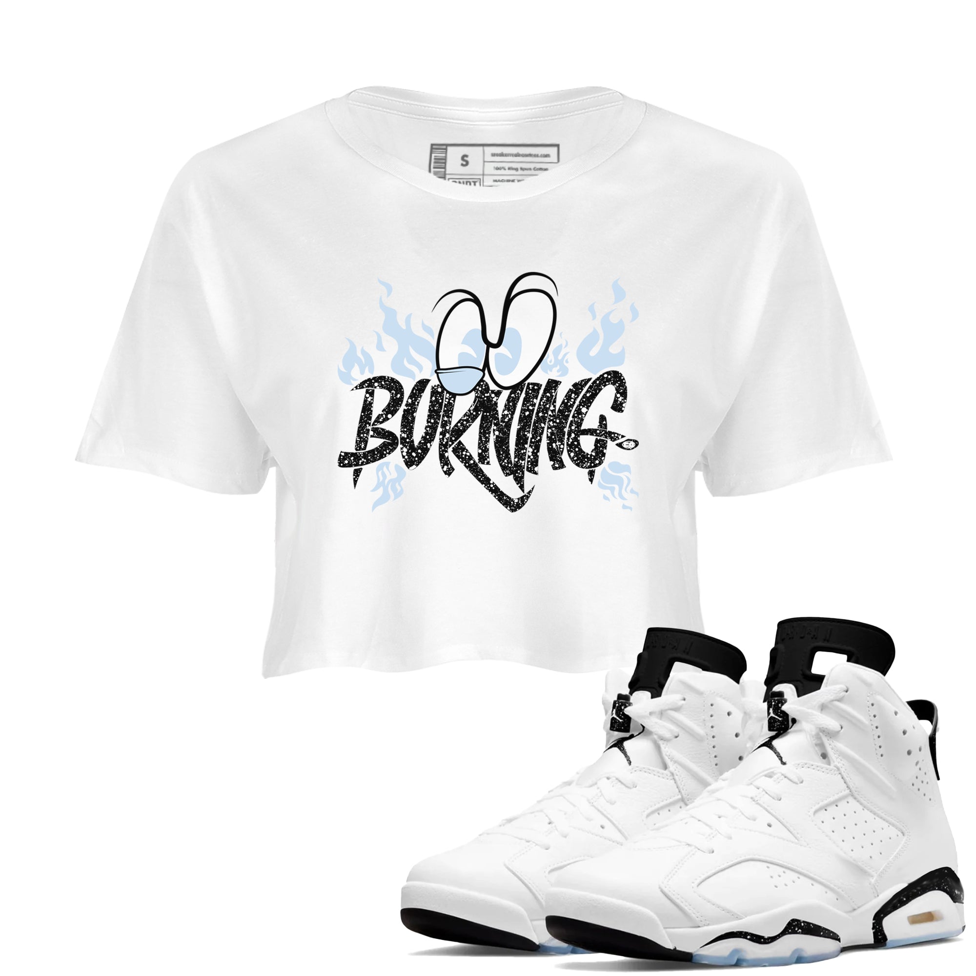 AJ6 Reverse Cookies shirts to match jordans Burning sneaker match tees Air Jordan 6 Reverse Cookies Drip Gear Zone streetwear brand White 1 crop tee
