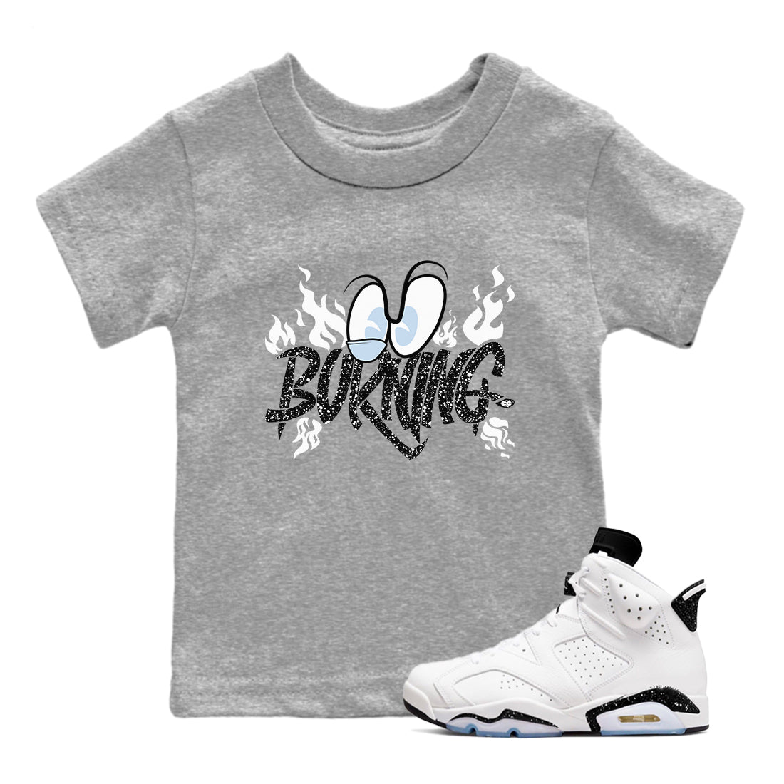 AJ6 Reverse Cookies shirts to match jordans Burning sneaker match tees Air Jordan 6 Reverse Cookies Drip Gear Zone streetwear brand Baby and Youth Heather Grey 1 cotton tee