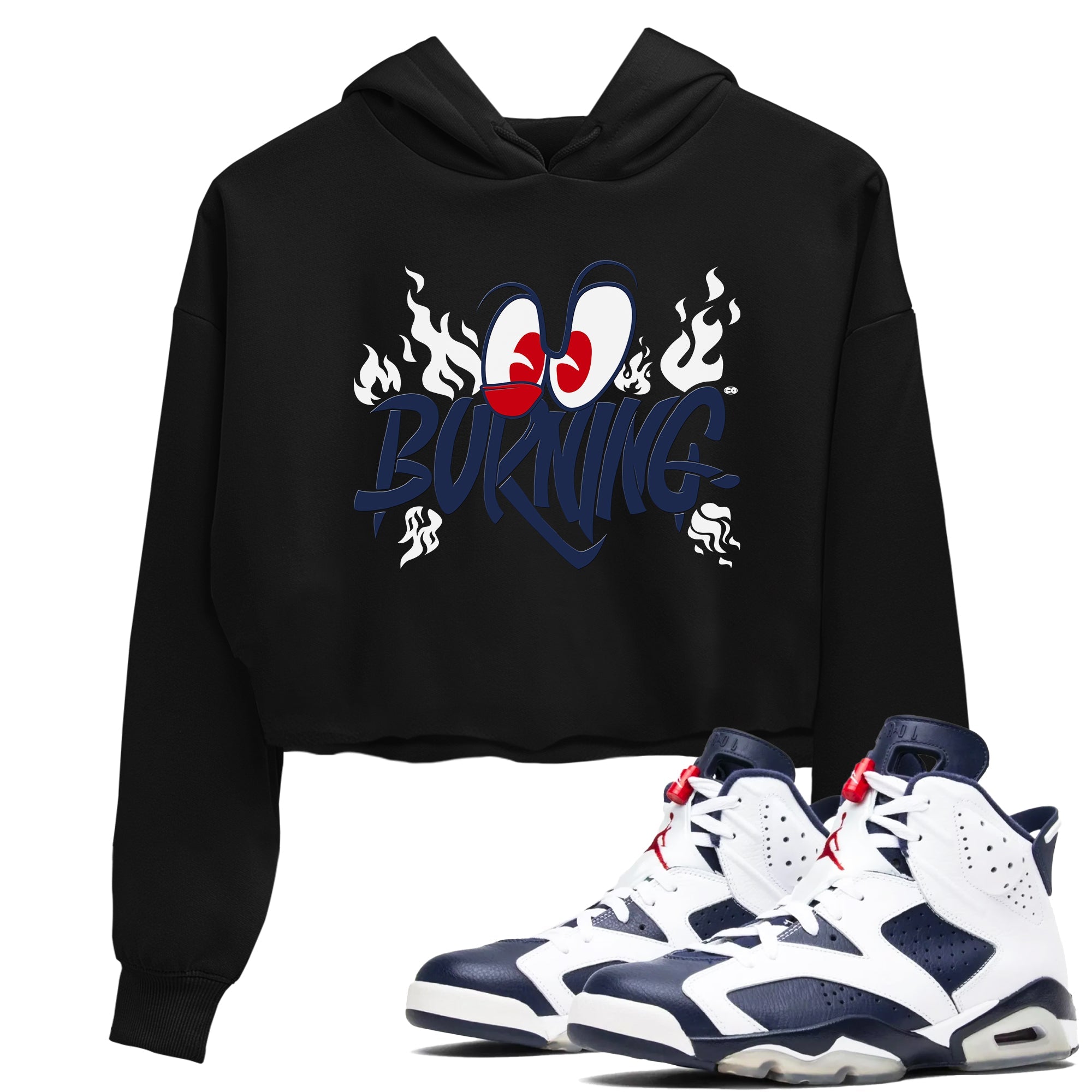 6s White And Midnight Navy shirts to match jordans Burning sneaker match tees Air Jordan 6 White And Midnight Navy Drip Gear Zone unisex cotton Black 1 Crop Shirts