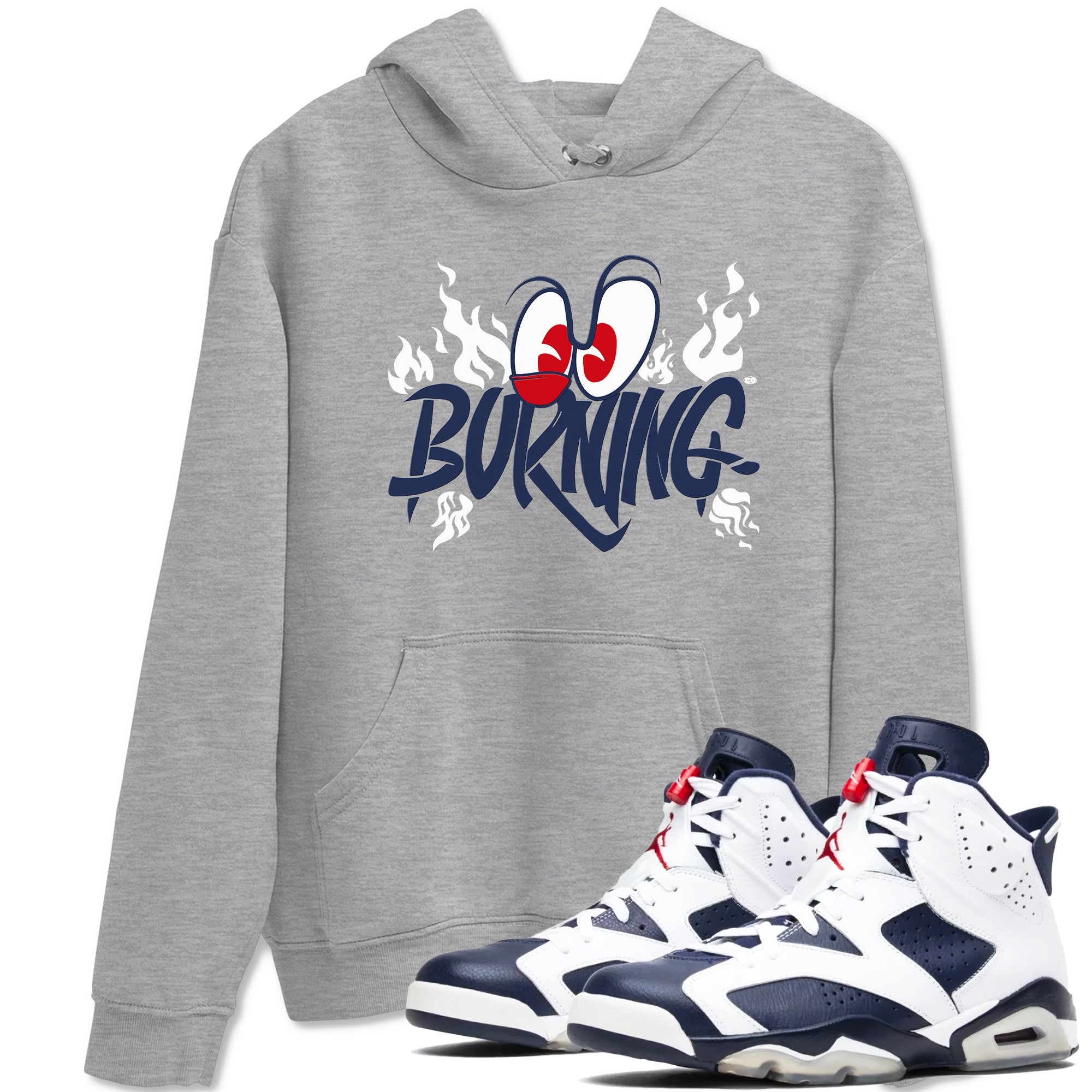 6s White And Midnight Navy shirts to match jordans Burning sneaker match tees Air Jordan 6 White And Midnight Navy Drip Gear Zone unisex cotton Heather Grey 1 crew neck shirts