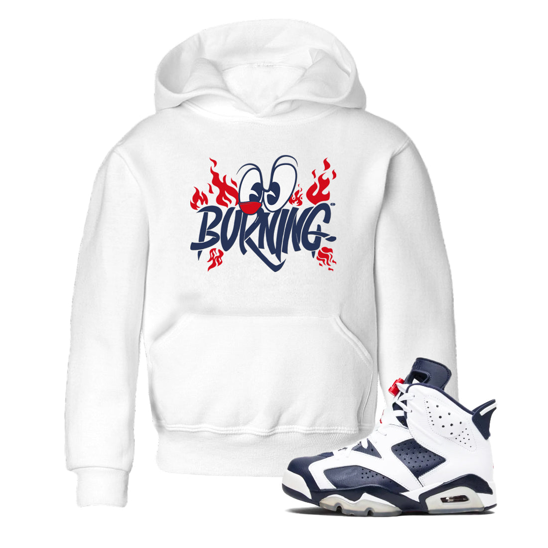6s White And Midnight Navy shirts to match jordans Burning sneaker match tees Air Jordan 6 White And Midnight Navy Drip Gear Zone Youth Baby White 1 crew neck shirts