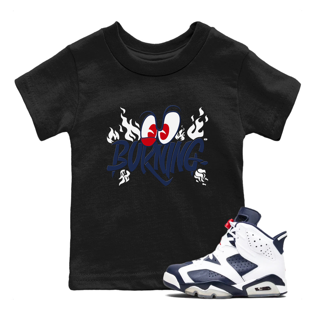 6s White And Midnight Navy shirts to match jordans Burning sneaker match tees Air Jordan 6 White And Midnight Navy Drip Gear Zone Youth Baby Black 1 crew neck shirts