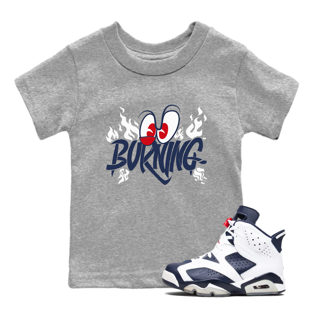 6s White And Midnight Navy shirts to match jordans Burning sneaker match tees Air Jordan 6 White And Midnight Navy Drip Gear Zone Youth Baby Heather Grey 1 crew neck shirts