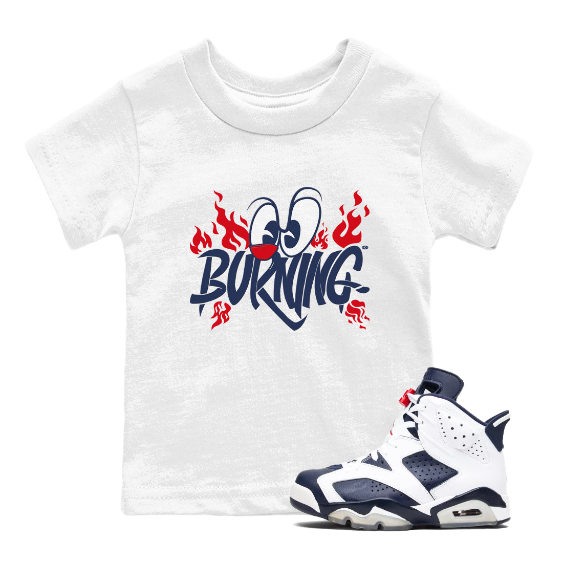 6s White And Midnight Navy shirts to match jordans Burning sneaker match tees Air Jordan 6 White And Midnight Navy Drip Gear Zone Youth Baby White 1 crew neck shirts