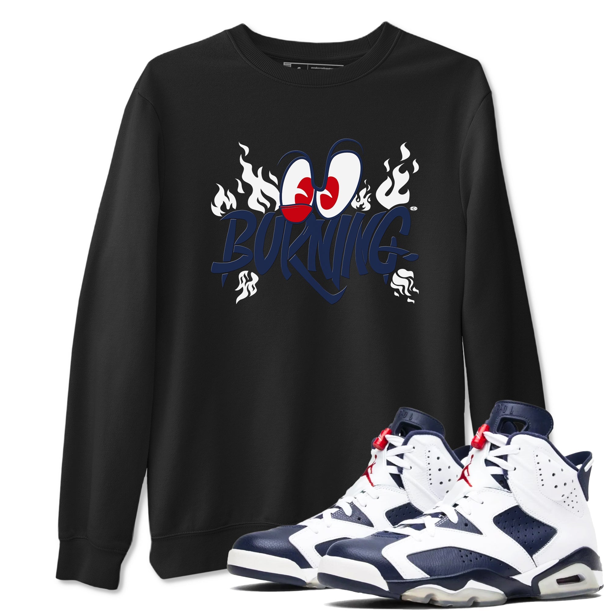 6s White And Midnight Navy shirts to match jordans Burning sneaker match tees Air Jordan 6 White And Midnight Navy Drip Gear Zone unisex cotton Black 1 crew neck shirts