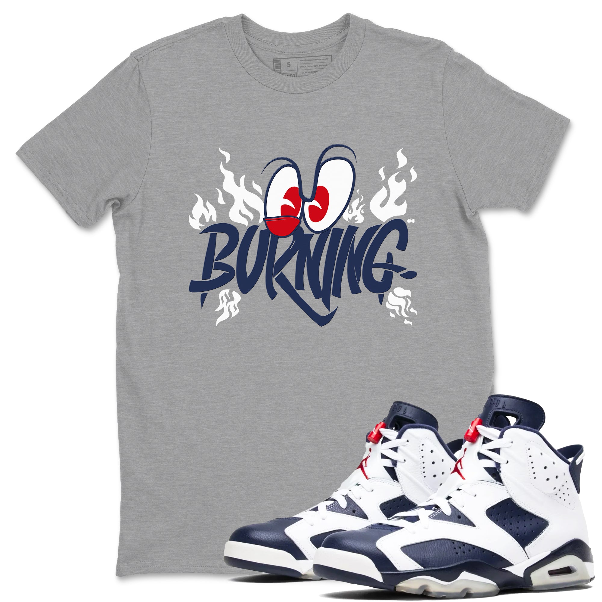 6s White And Midnight Navy shirts to match jordans Burning sneaker match tees Air Jordan 6 White And Midnight Navy Drip Gear Zone unisex cotton Heather Grey 1 crew neck shirts