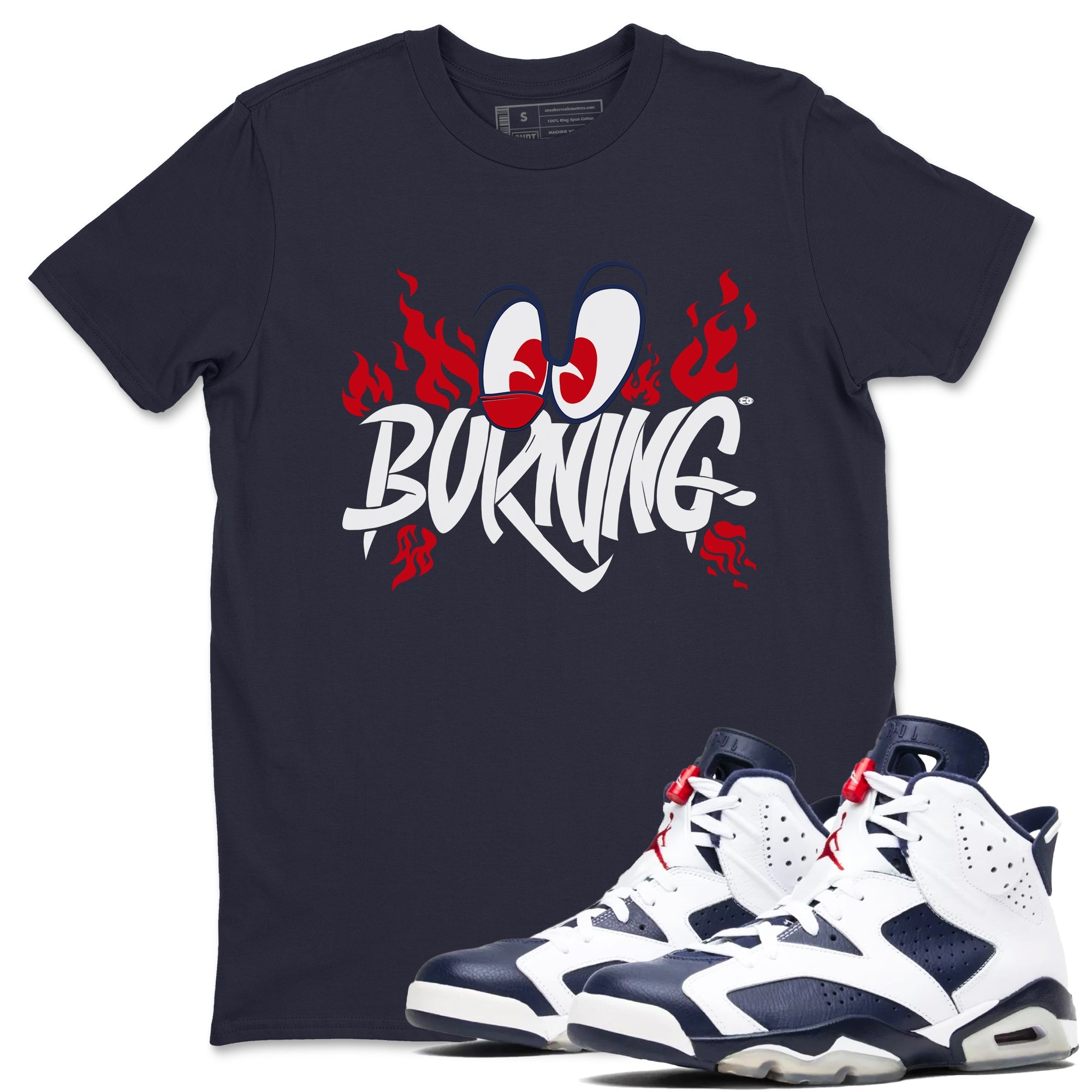 6s White And Midnight Navy shirts to match jordans Burning sneaker match tees Air Jordan 6 White And Midnight Navy Drip Gear Zone unisex cotton Navy 1 crew neck shirts