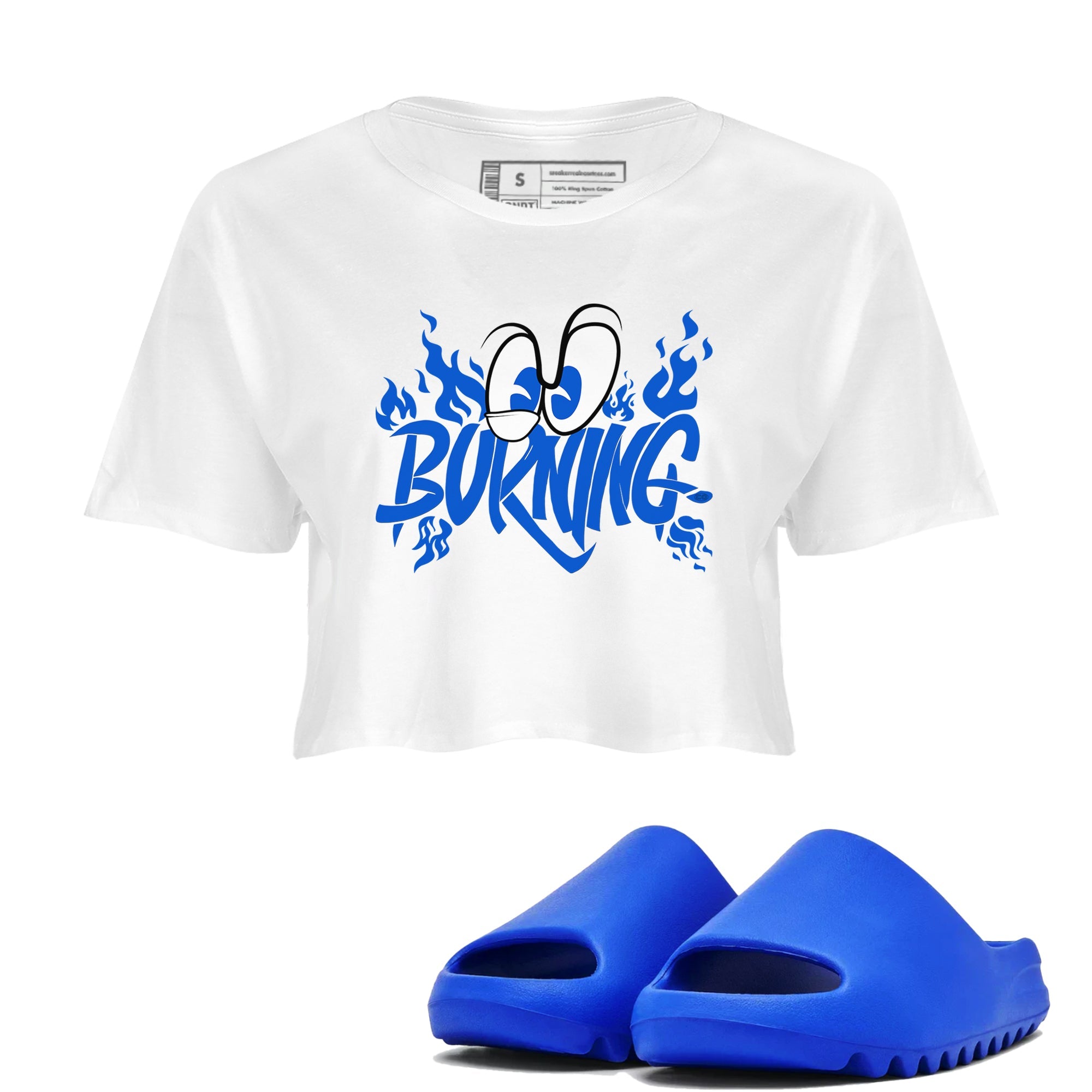 Yeezy Slide Azure shirts to match jordans Burning sneaker match tees Yeezy Slide Azure Drip Gear Zone streetwear brand White 1 crop tee