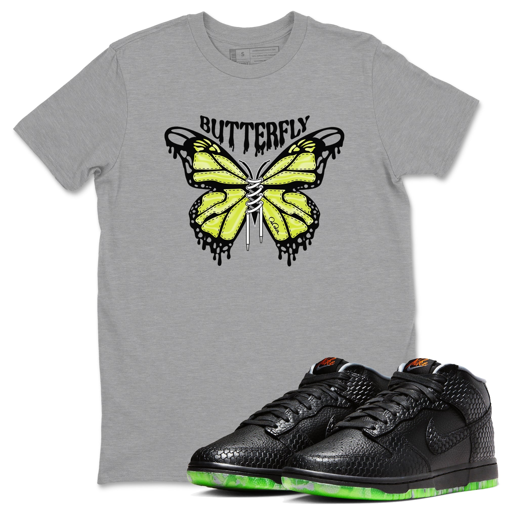 Dunk Halloween shirt to match jordans Butterfly sneaker tees halloween horror nights Nike Dunk Halloween Drip Gear Zone Unisex Heather Grey 1 T-Shirt