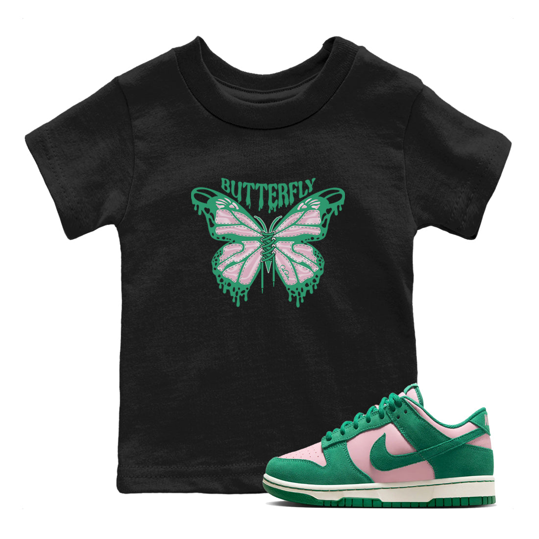 Dunk Low Medium Soft Pink Malachite shirt to match jordans Butterfly sneaker tees Dunk Retro SE Medium Soft Pink Malachite Drip Gear Zone baby toddler Black 1 cotton Shirt