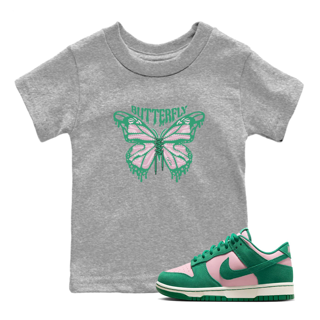 Dunk Low Medium Soft Pink Malachite shirt to match jordans Butterfly sneaker tees Dunk Retro SE Medium Soft Pink Malachite Drip Gear Zone baby toddler Heather Grey 1 cotton Shirt