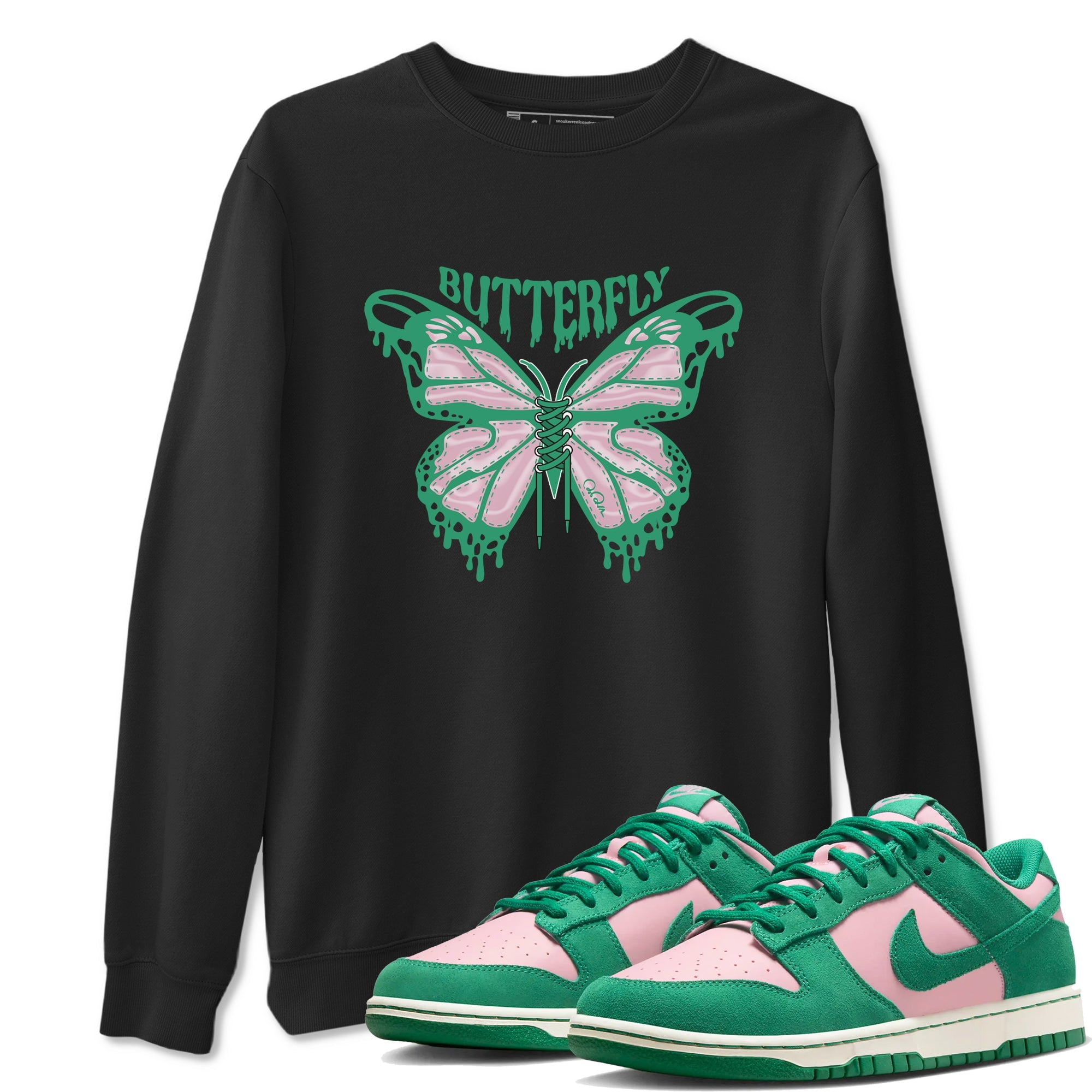 Dunk Low Medium Soft Pink Malachite shirt to match jordans Butterfly sneaker tees Dunk Retro SE Medium Soft Pink Malachite Drip Gear Zone unisex cotton Black 1 crew neck shirt