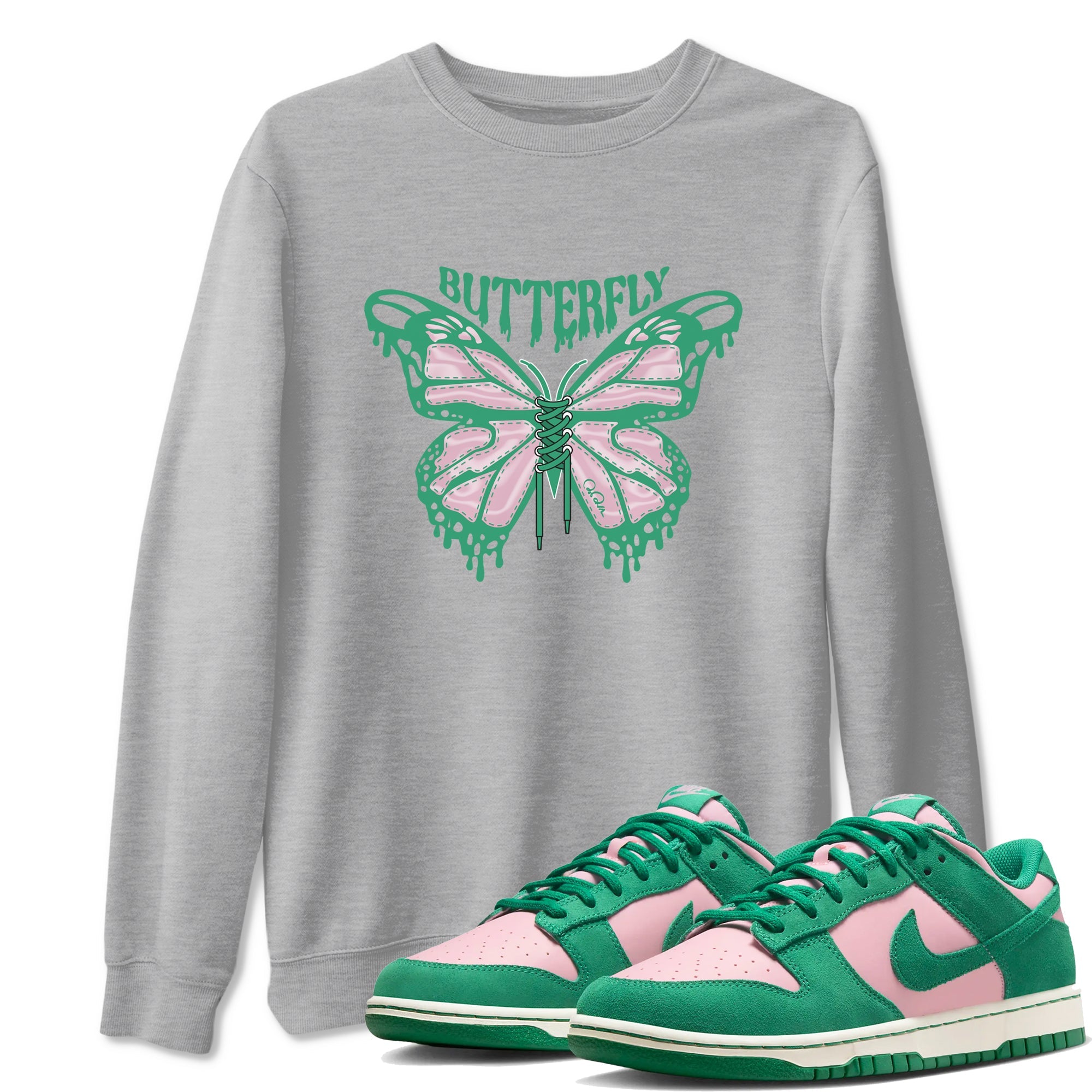 Dunk Low Medium Soft Pink Malachite shirt to match jordans Butterfly sneaker tees Dunk Retro SE Medium Soft Pink Malachite Drip Gear Zone unisex cotton Heather Grey 1 crew neck shirt
