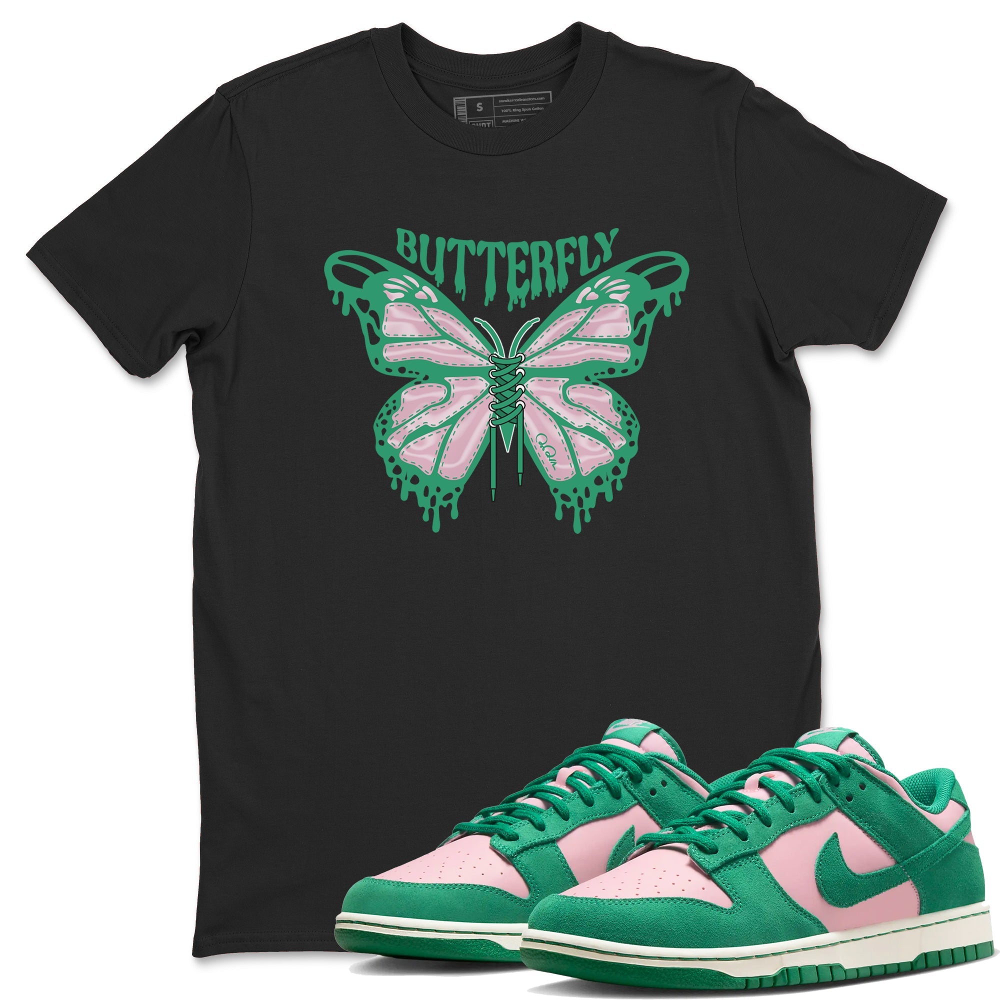 Dunk Low Medium Soft Pink Malachite shirt to match jordans Butterfly sneaker tees Dunk Retro SE Medium Soft Pink Malachite Drip Gear Zone unisex cotton Black 1 crew neck shirt