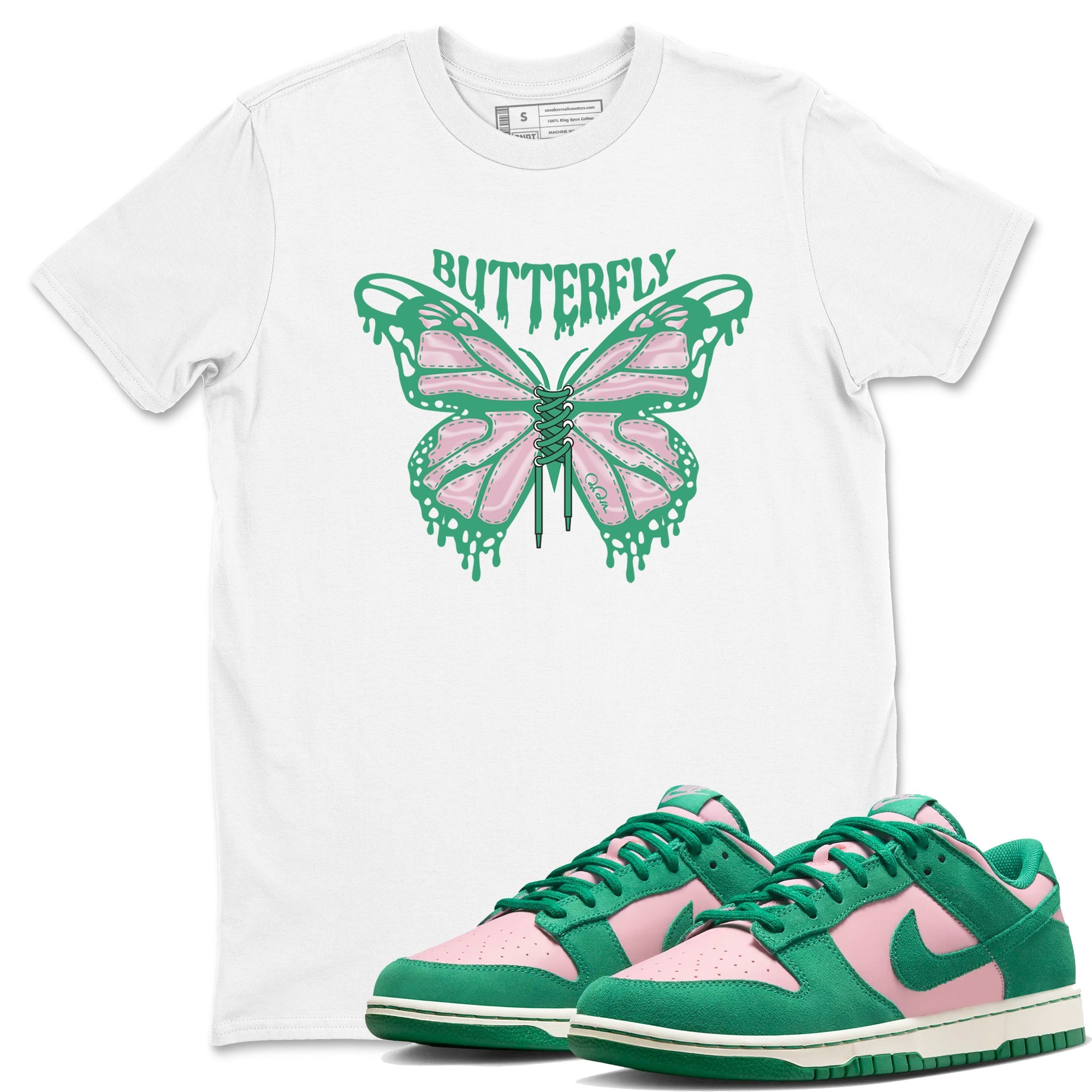 Dunk Low Medium Soft Pink Malachite shirt to match jordans Butterfly sneaker tees Dunk Retro SE Medium Soft Pink Malachite Drip Gear Zone unisex cotton White 1 crew neck shirt